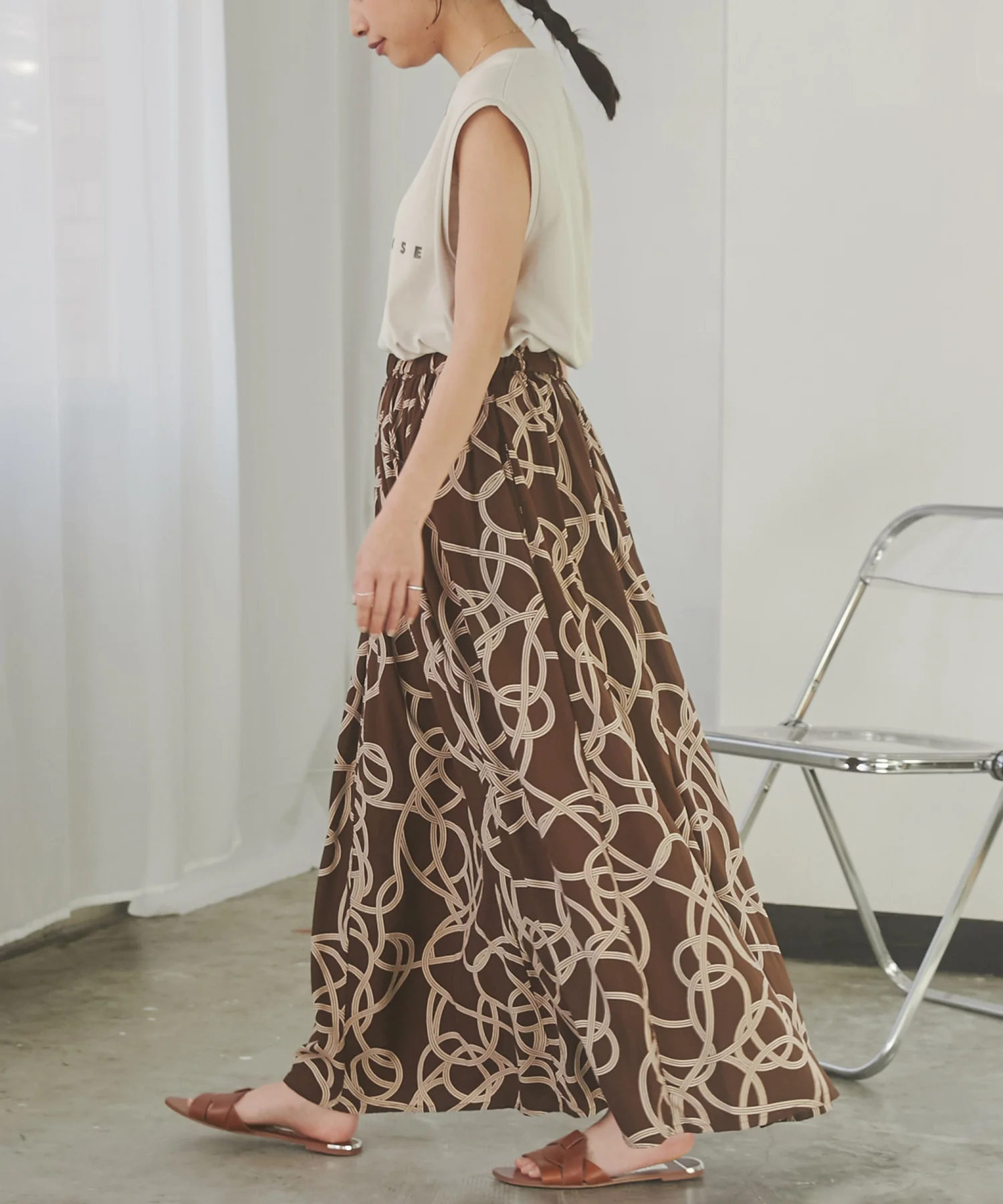 ジオメ柄プリントフレアスカート