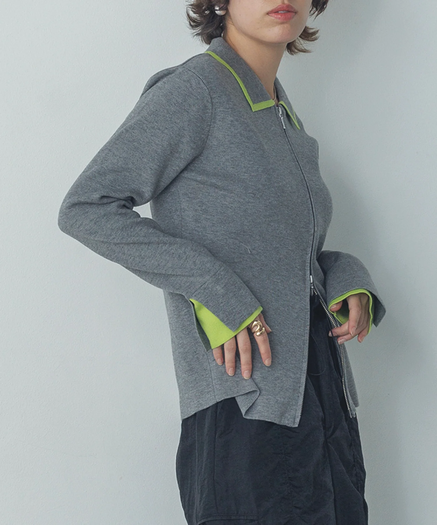 【静電気防止】やわもちヤーン Wジップポロニット