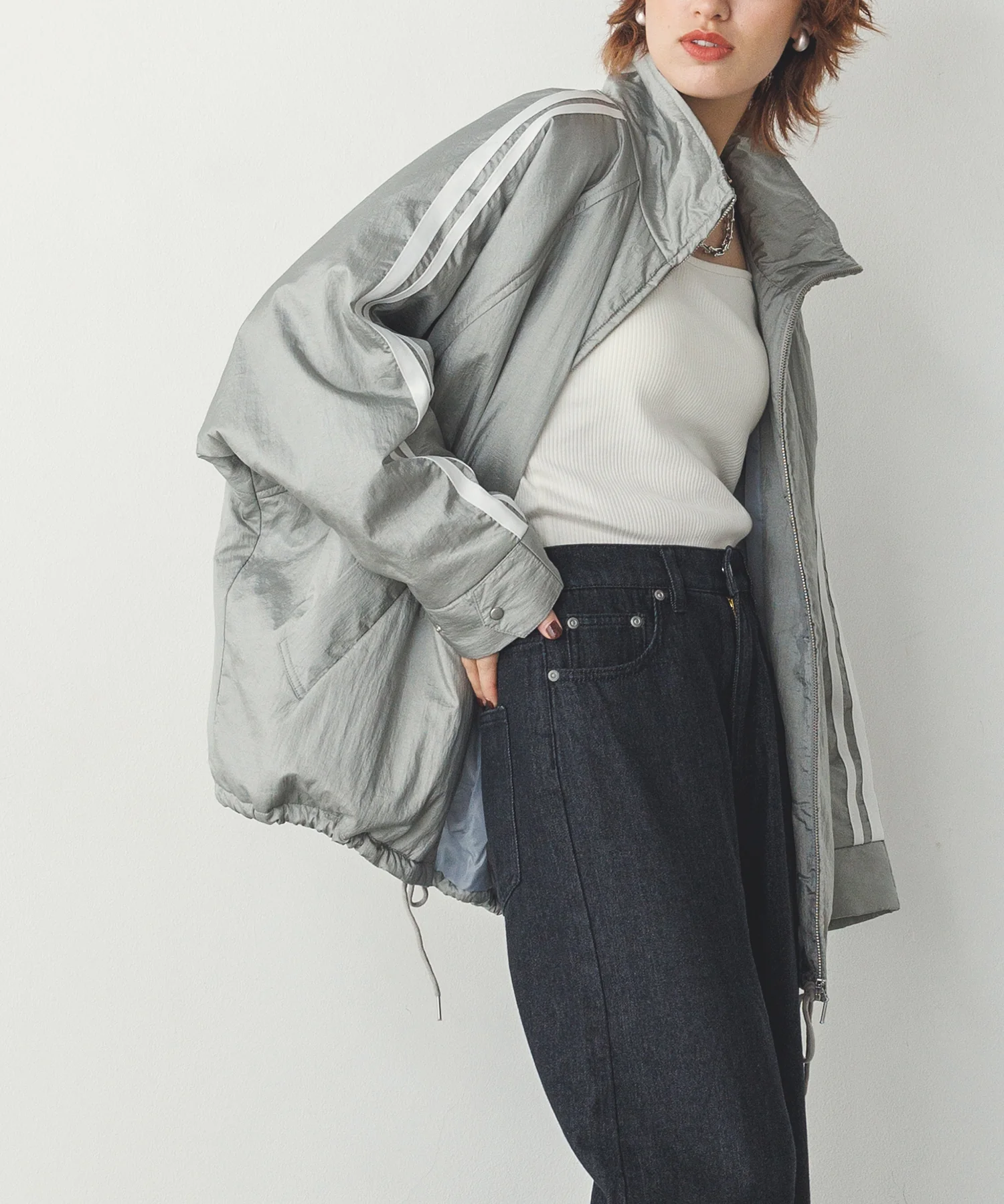 光沢ナイロン ラインブルゾン