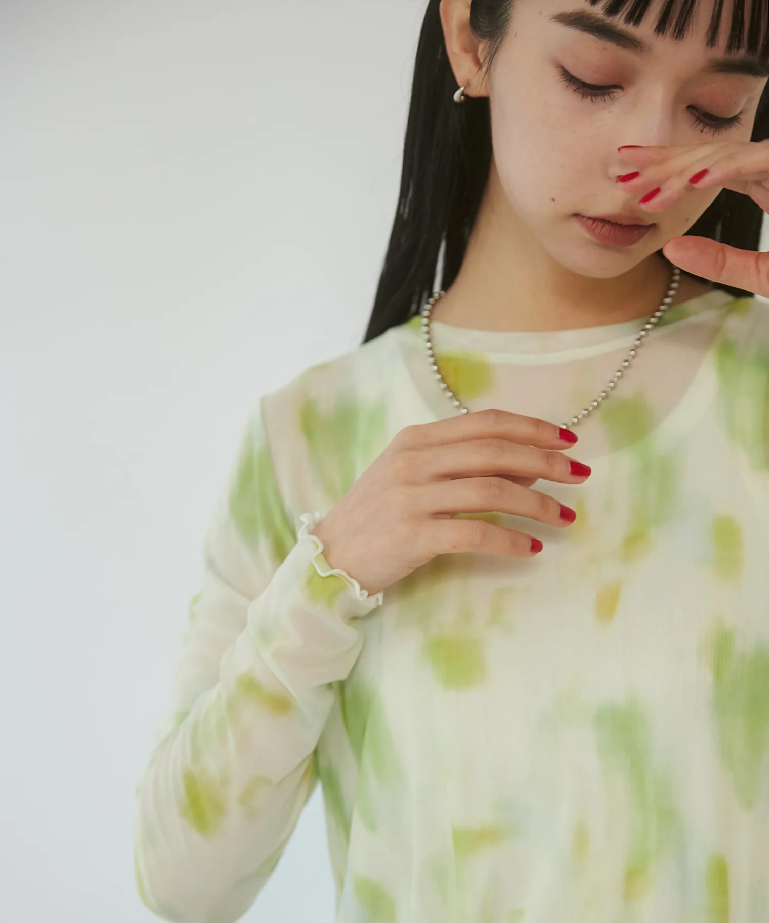 ニュアンス柄シアートップス