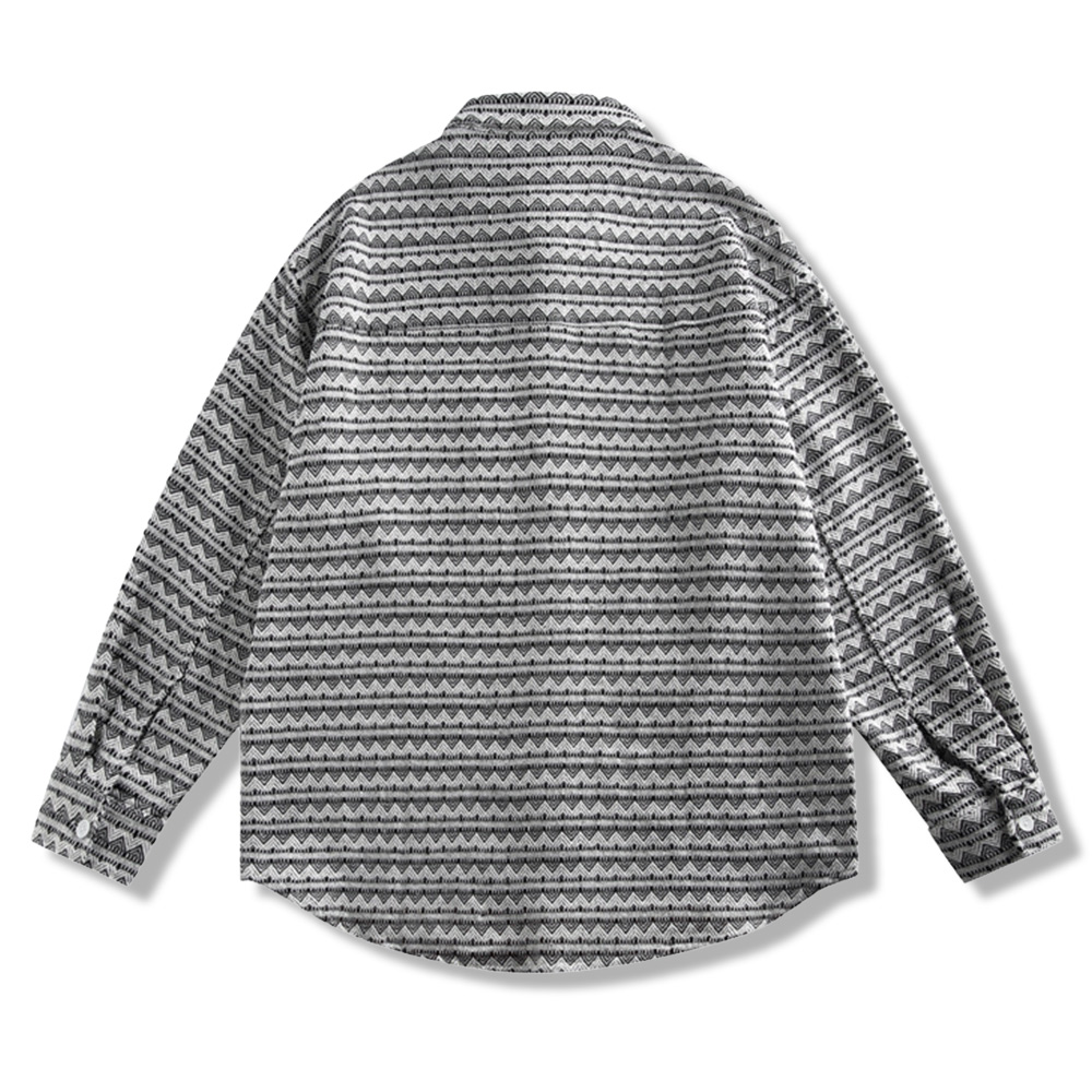 山形文様ジャカードストライプ長袖シャツ