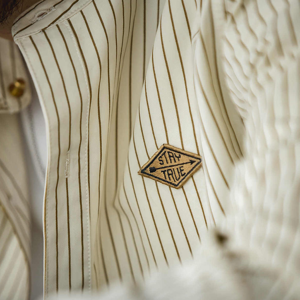 アメカジ　カジュアルベースボールストライプ柄シャツ