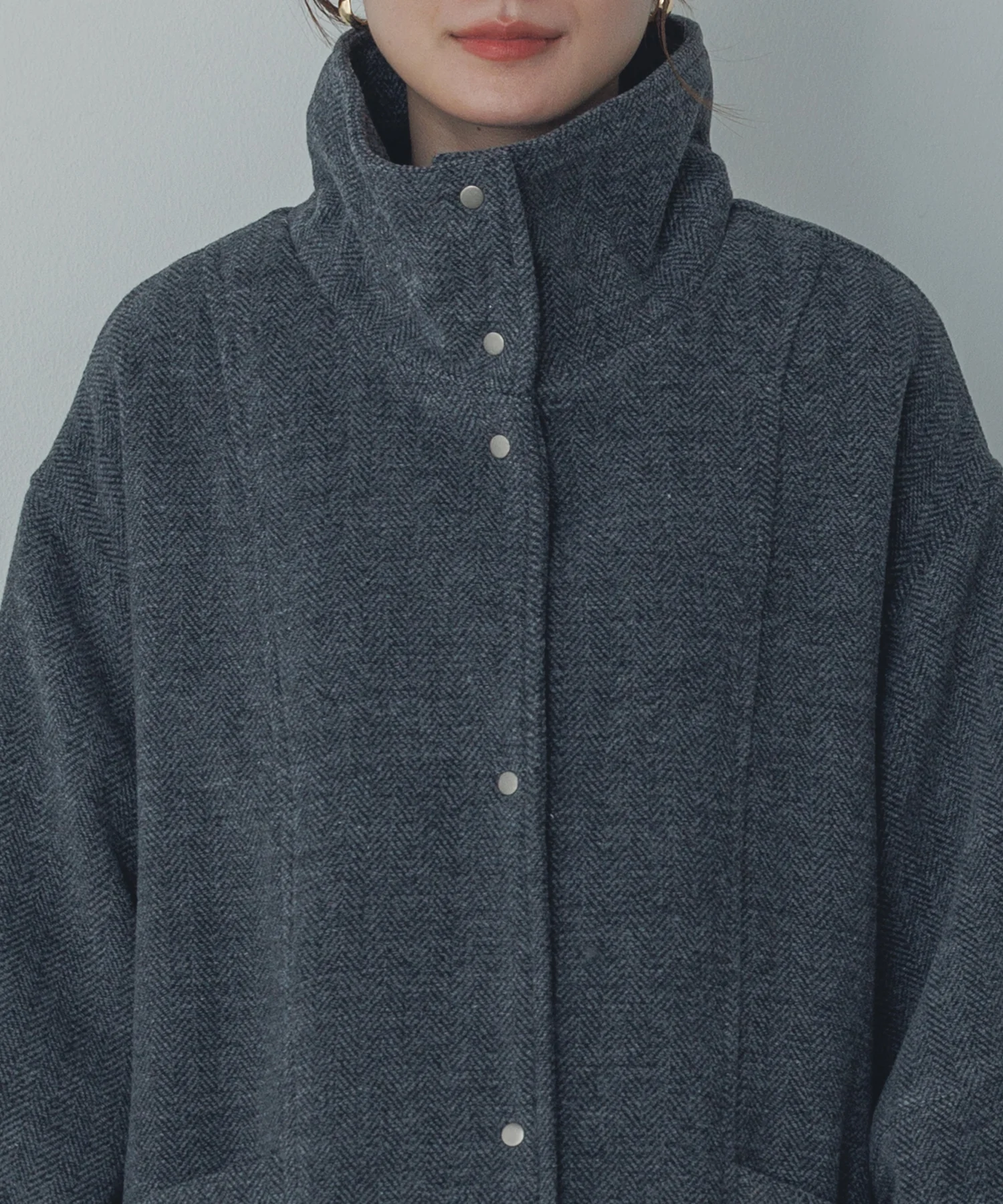 杢ヘリンボーン スタンドカラーコート