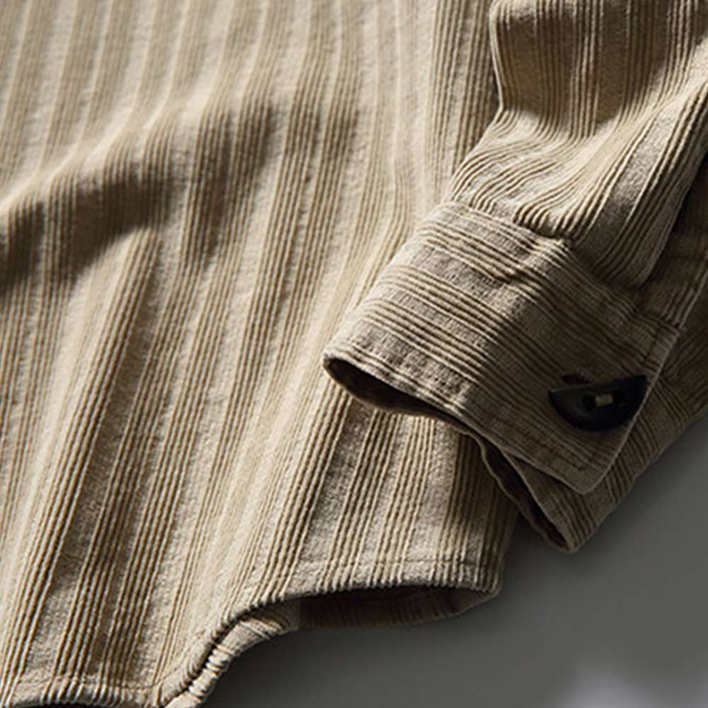 ダッフルコート風　トグルボタン付きコーデュロイストライプシャツ長袖