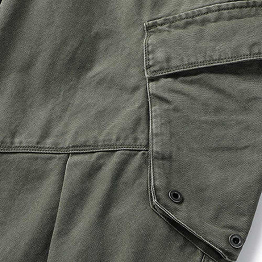 リップストップコットンキャンバス　不規則ポケット付きカーゴパンツ