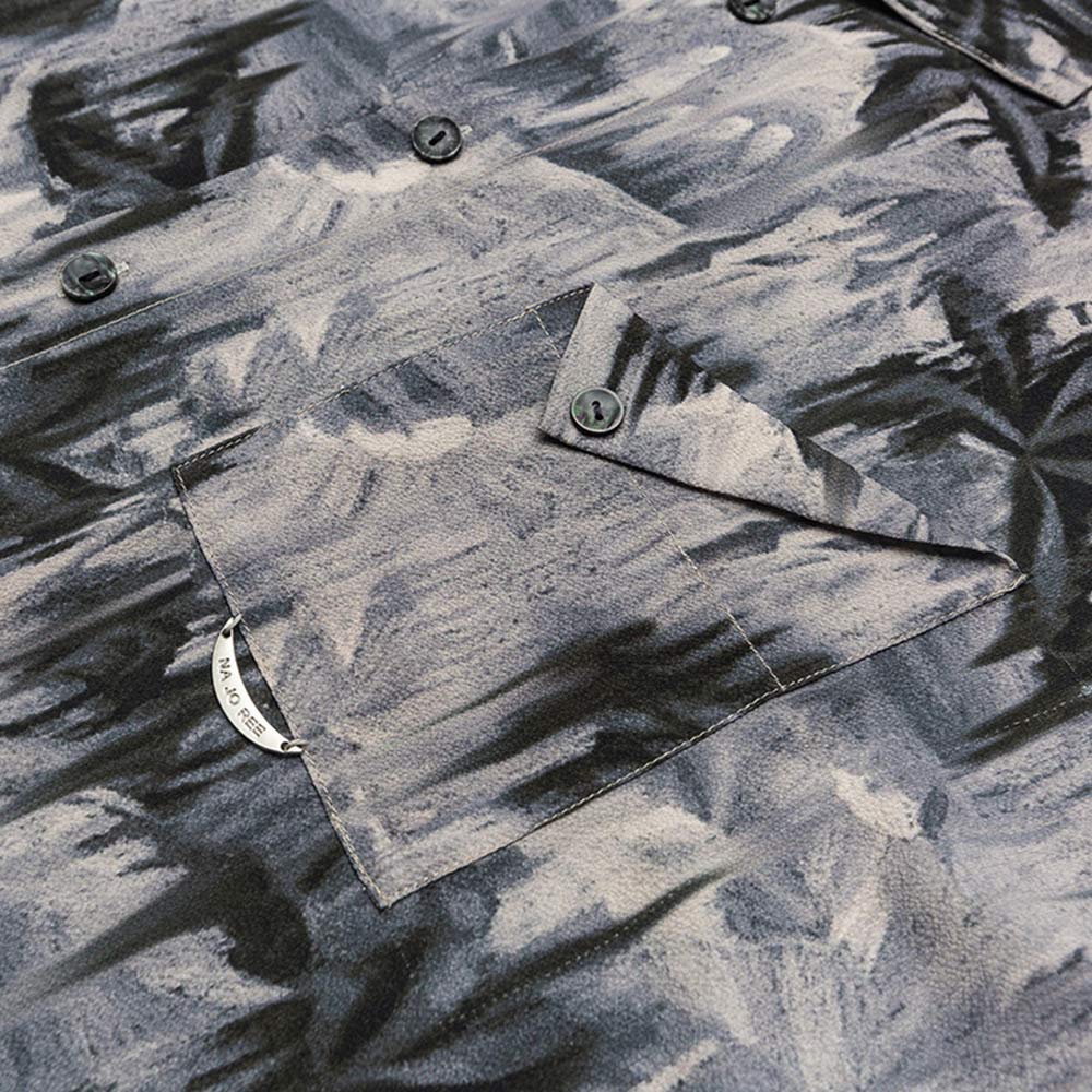 「雨に煙るヤシ木の林」柄　接触冷感キューバシャツ