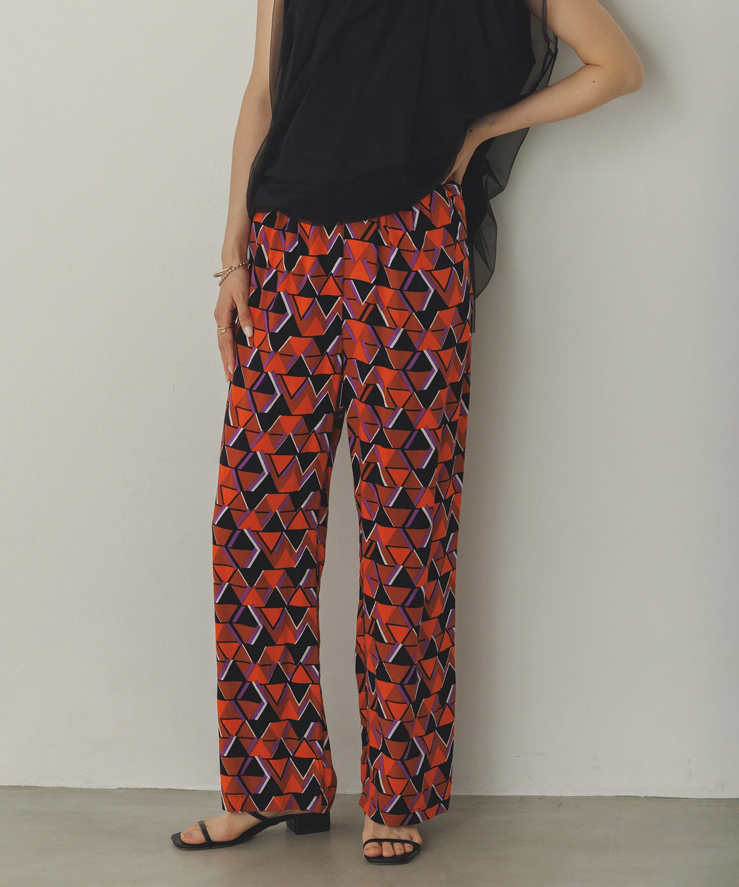 レーヨン プリントストレートパンツ