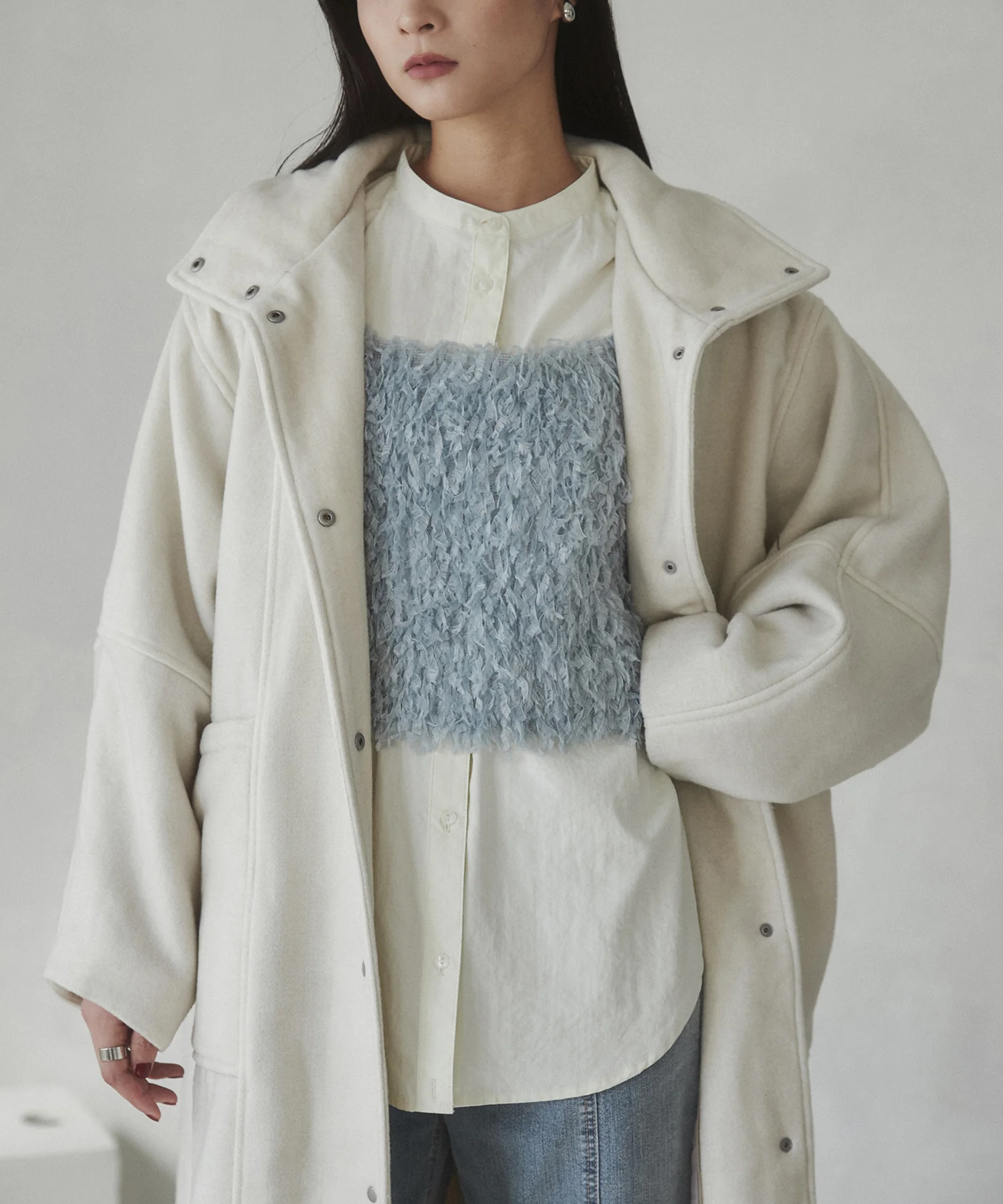 杢ヘリンボーン スタンドカラーコート