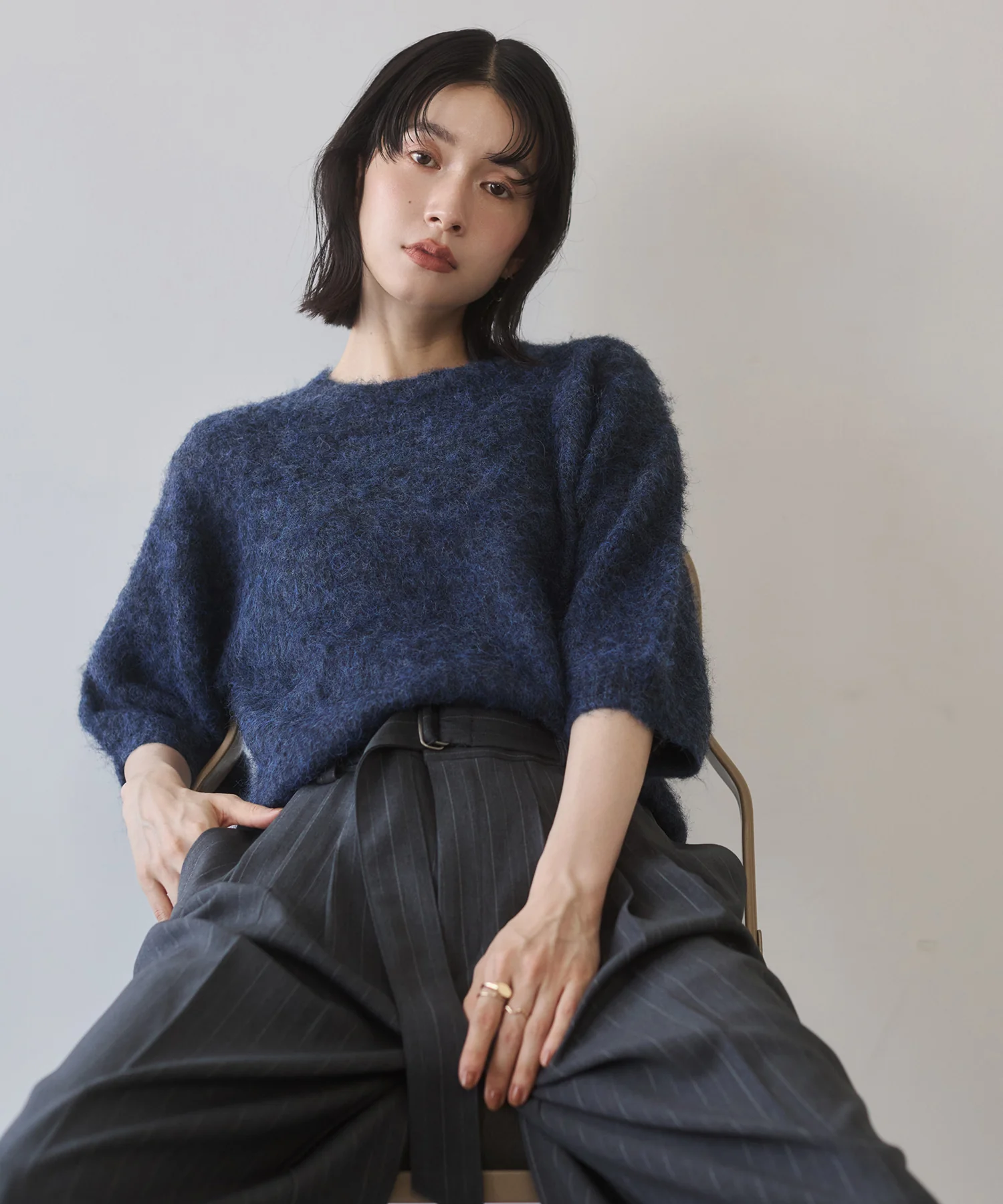 モヘアタッチ 半袖ニット