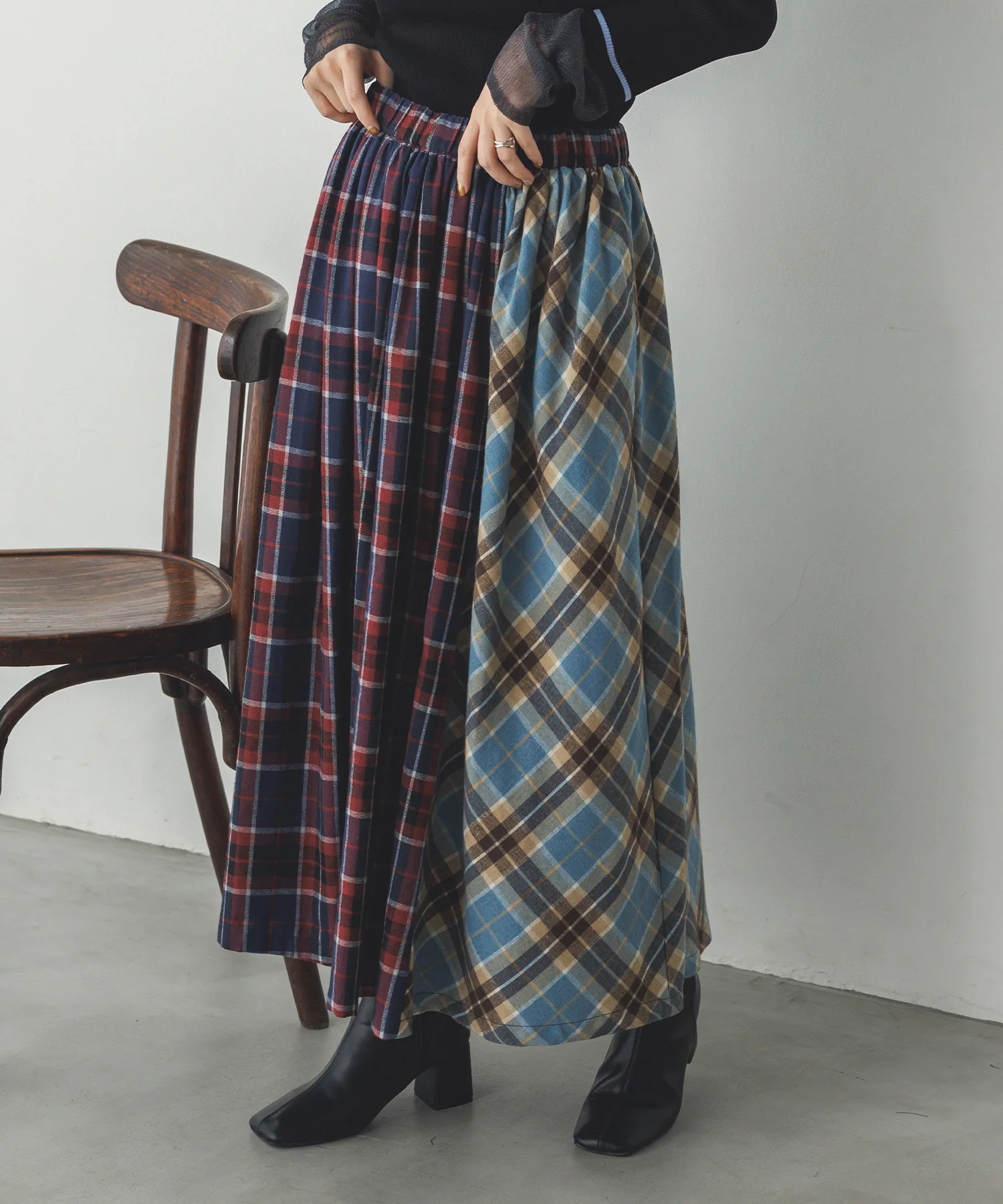 ネルチェックギャザースカート