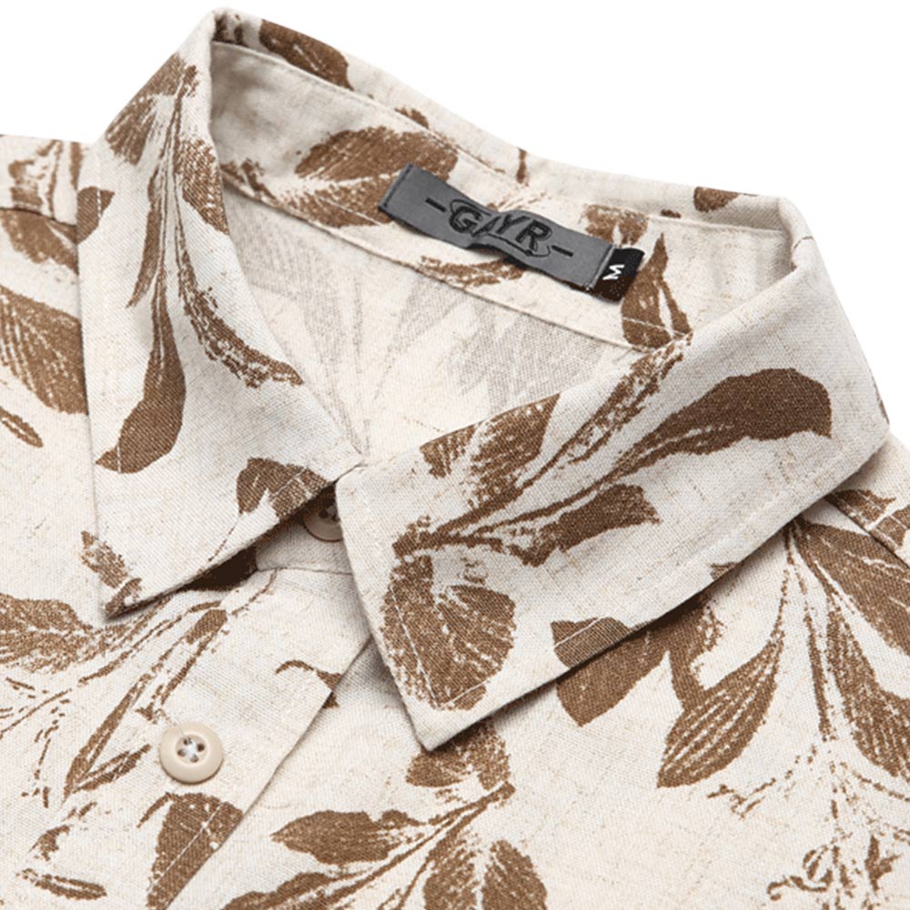 アメカジ綿麻プリントシャツ半袖 