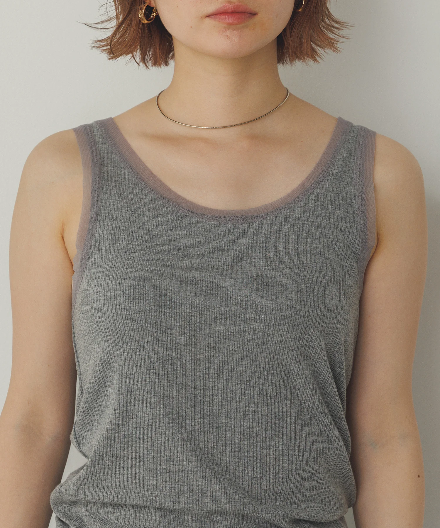 前後2WAY リブチュールタンクトップ