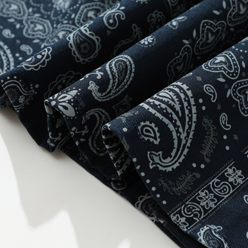 ペイズリー柄　切り替えワーク長袖シャツ