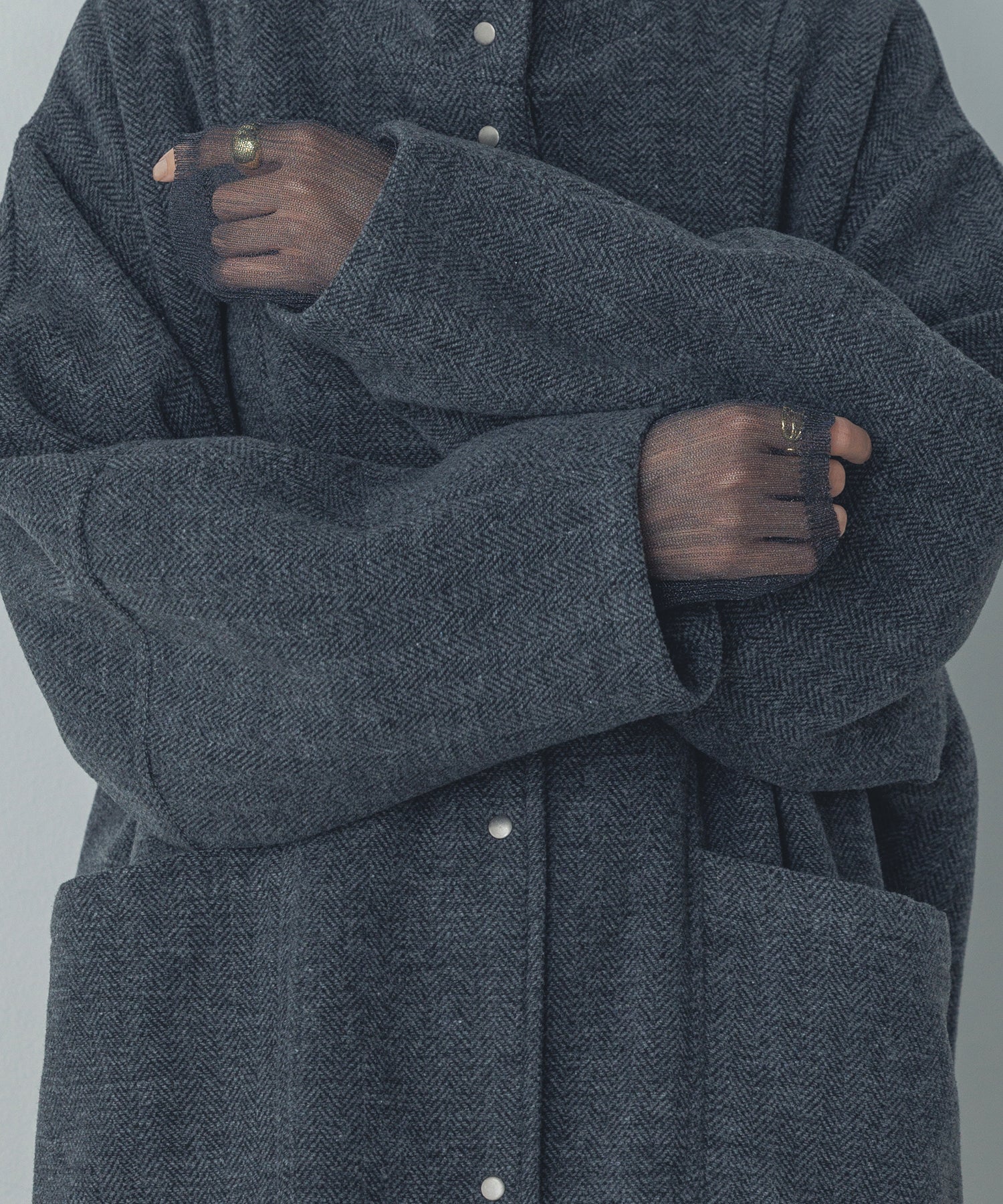 杢ヘリンボーン スタンドカラーコート
