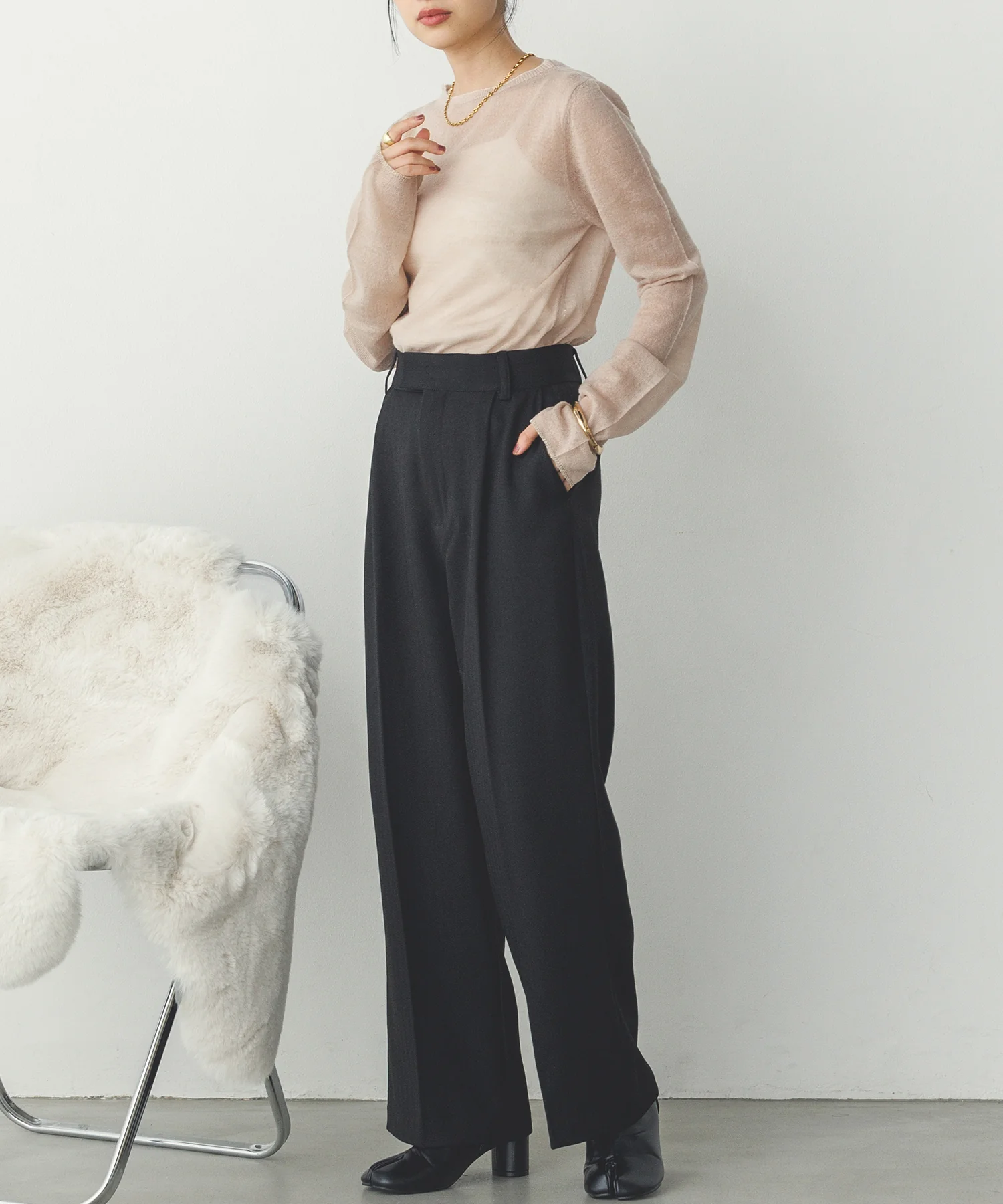 【WEB限定/別注】ラメライン入り ウールミックスシアーニット