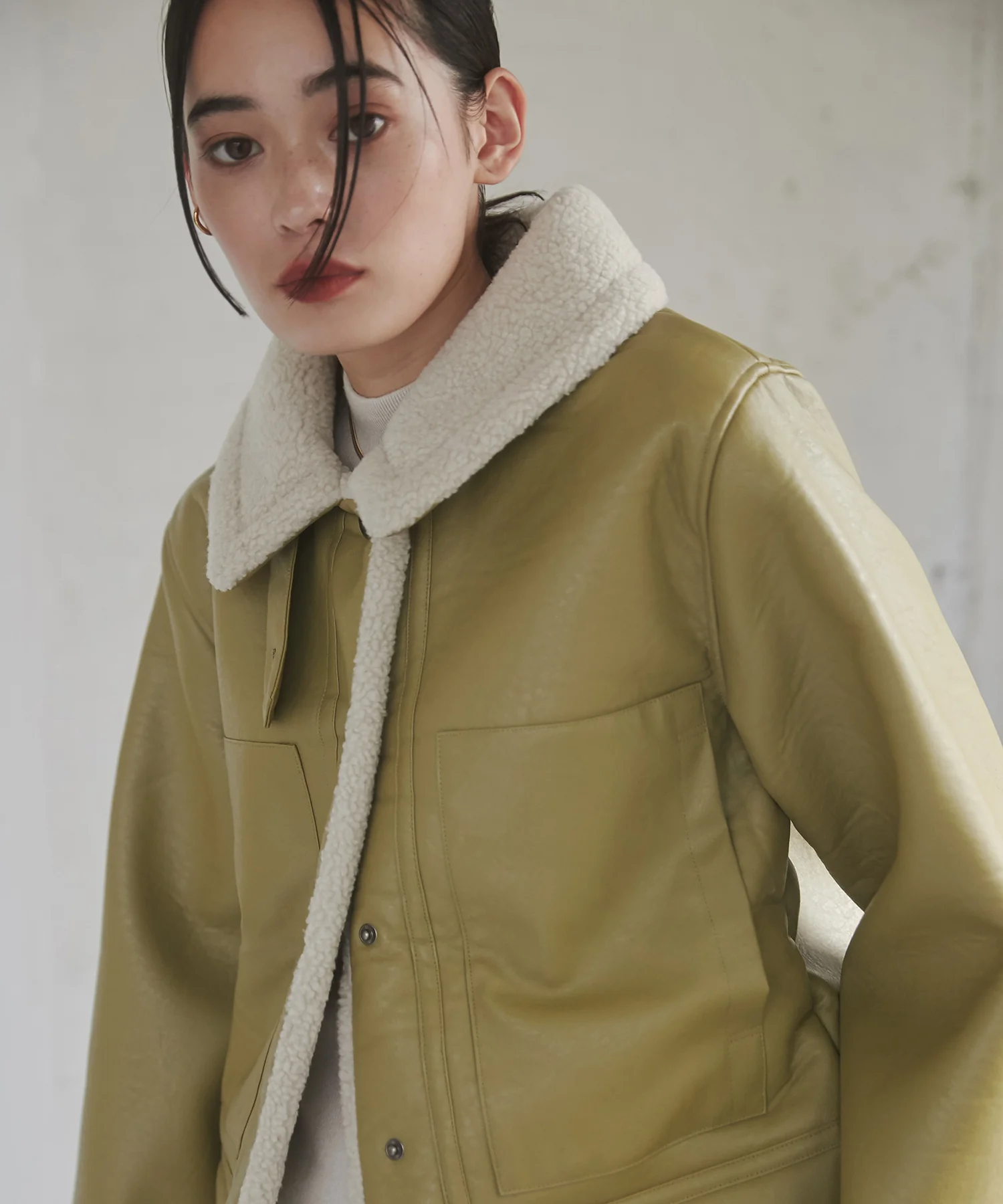 フェイクレザー×ボア ブルゾン