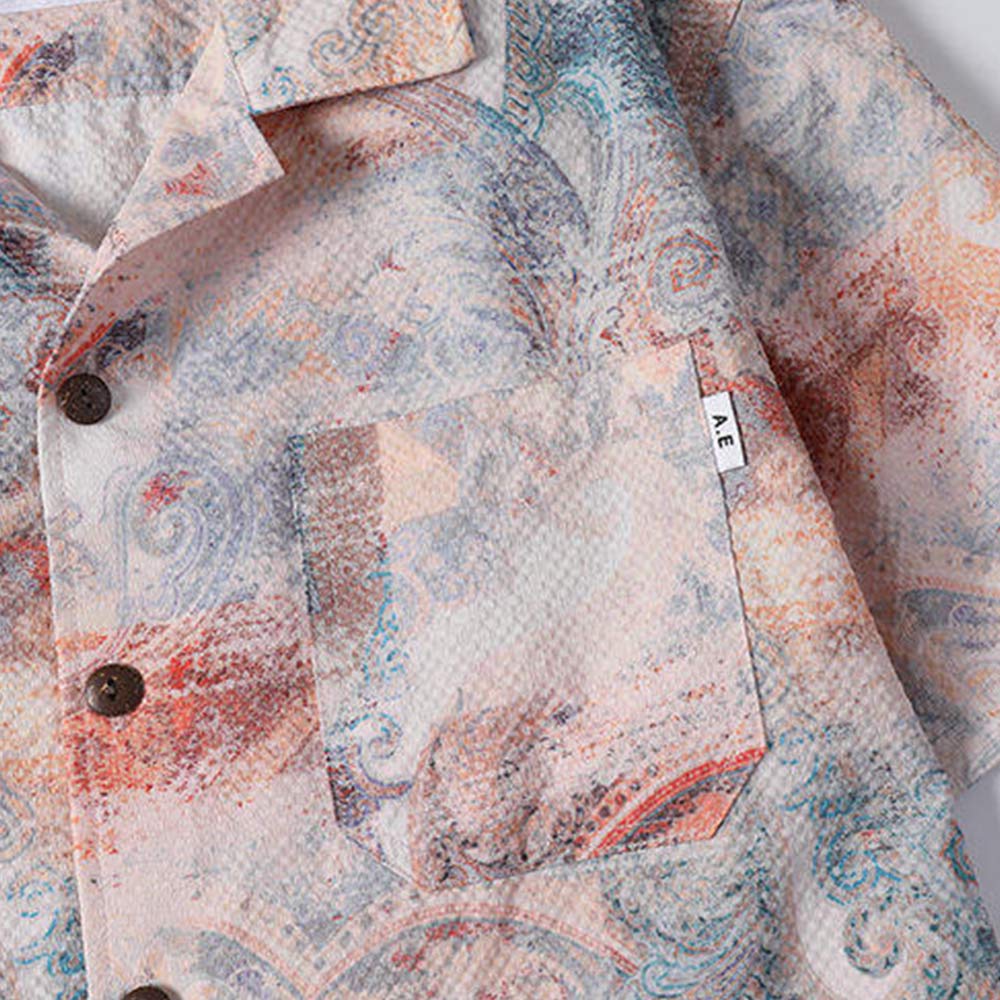 「東方霊草」プリント　シアサッカー素材オープンカラーシャツ