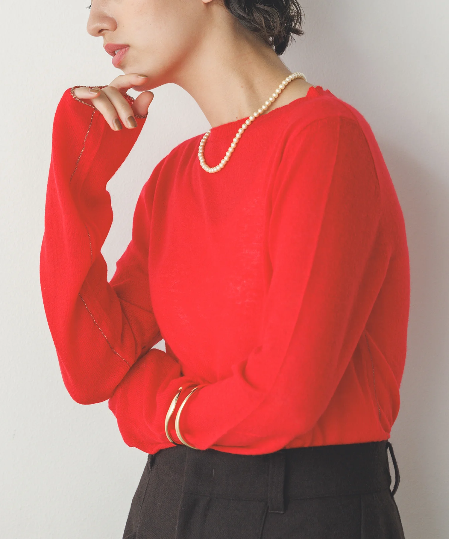 【WEB限定/別注】ラメライン入り ウールミックスシアーニット