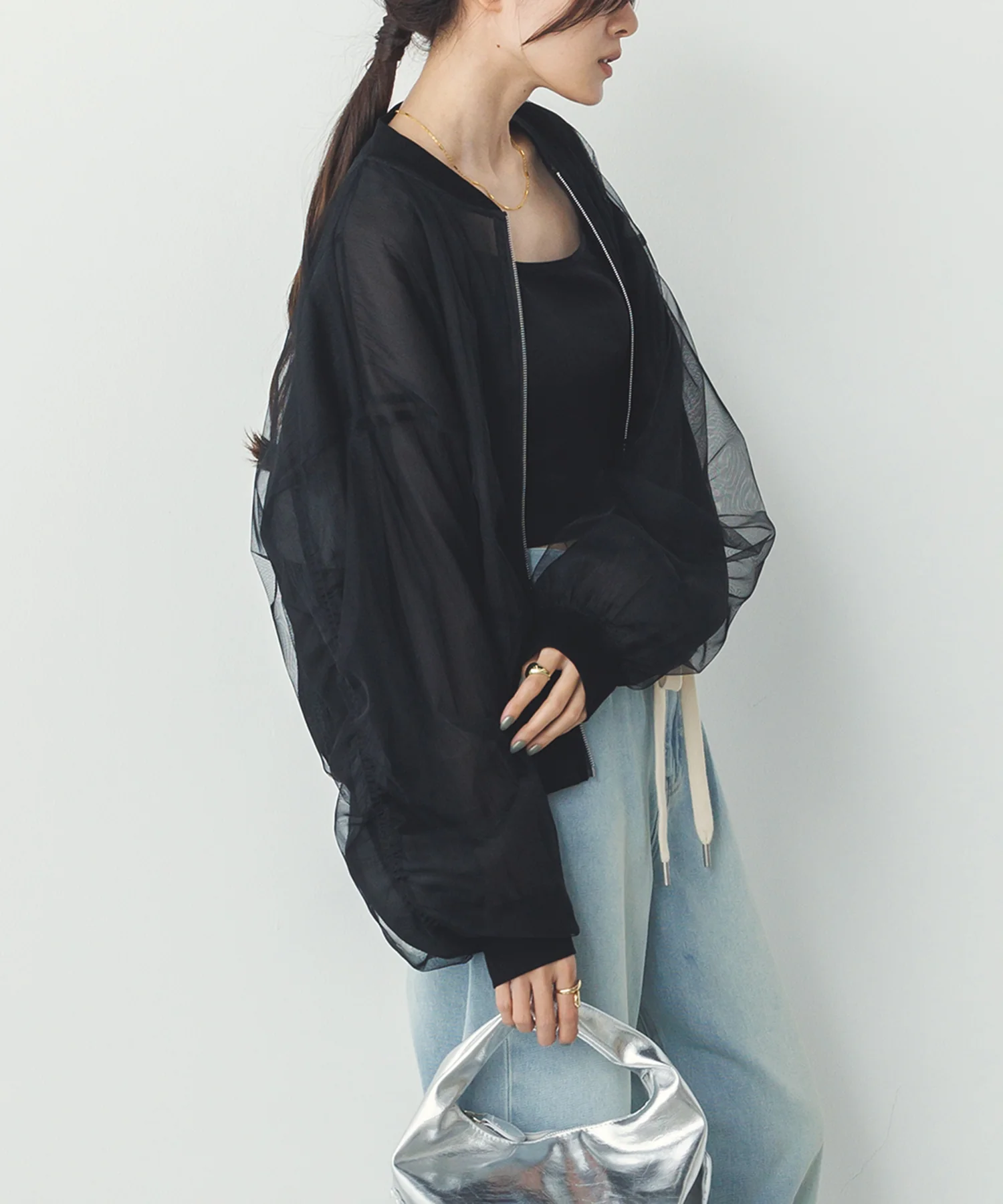 チュールシアー チェックブルゾン