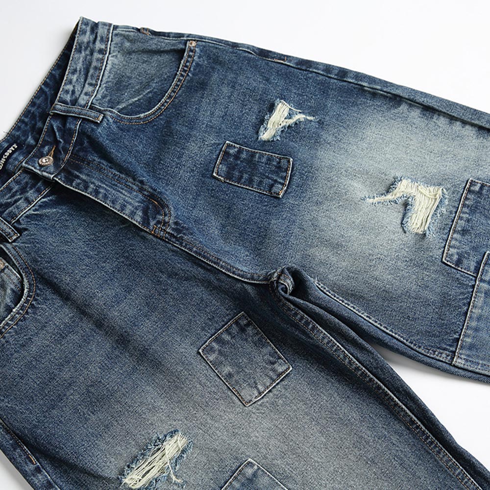 ヘビーウェイト　襤褸風ダメージデニムパンツ