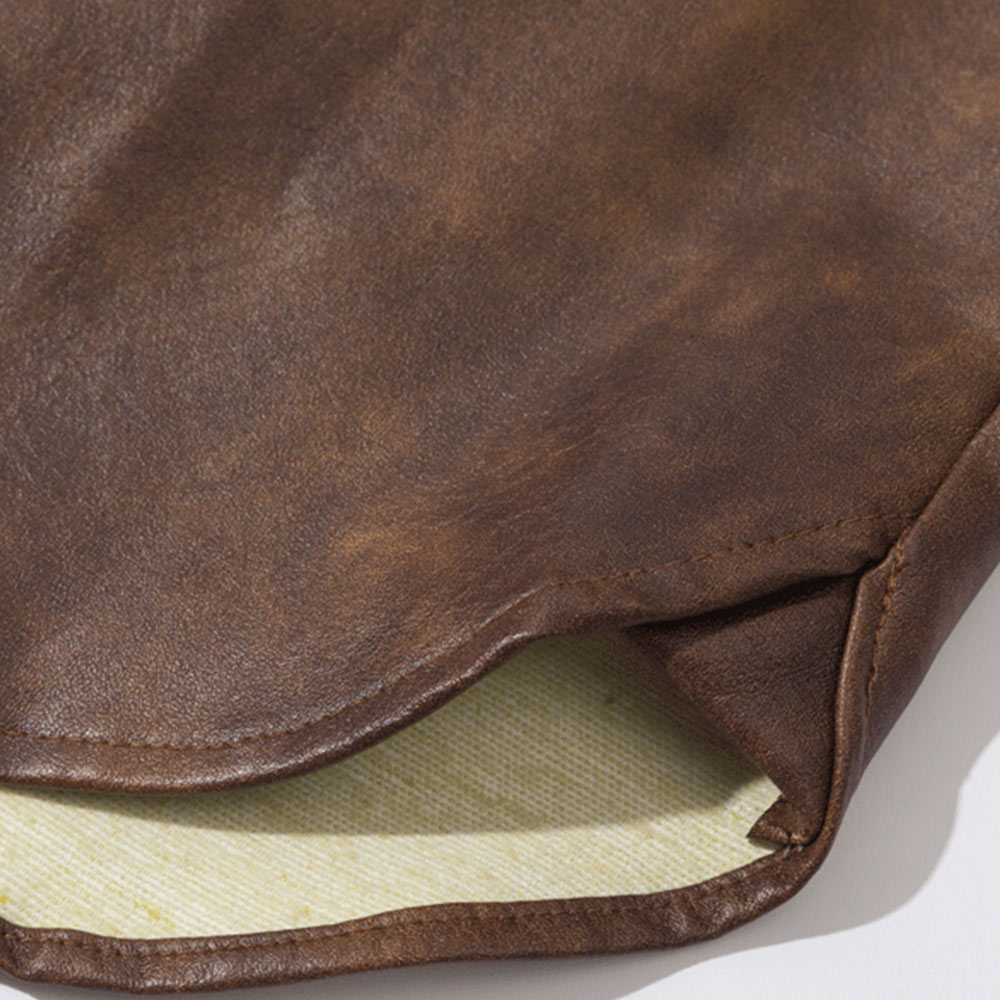 アメカジ　アンティーク風レザー長袖シャツ