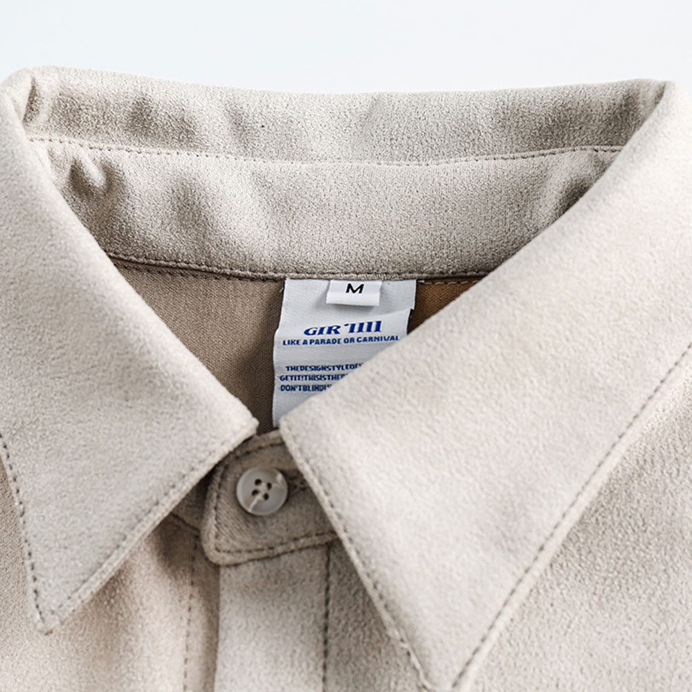 不規則なスエード配色切り替えパッチワーク長袖シャツ