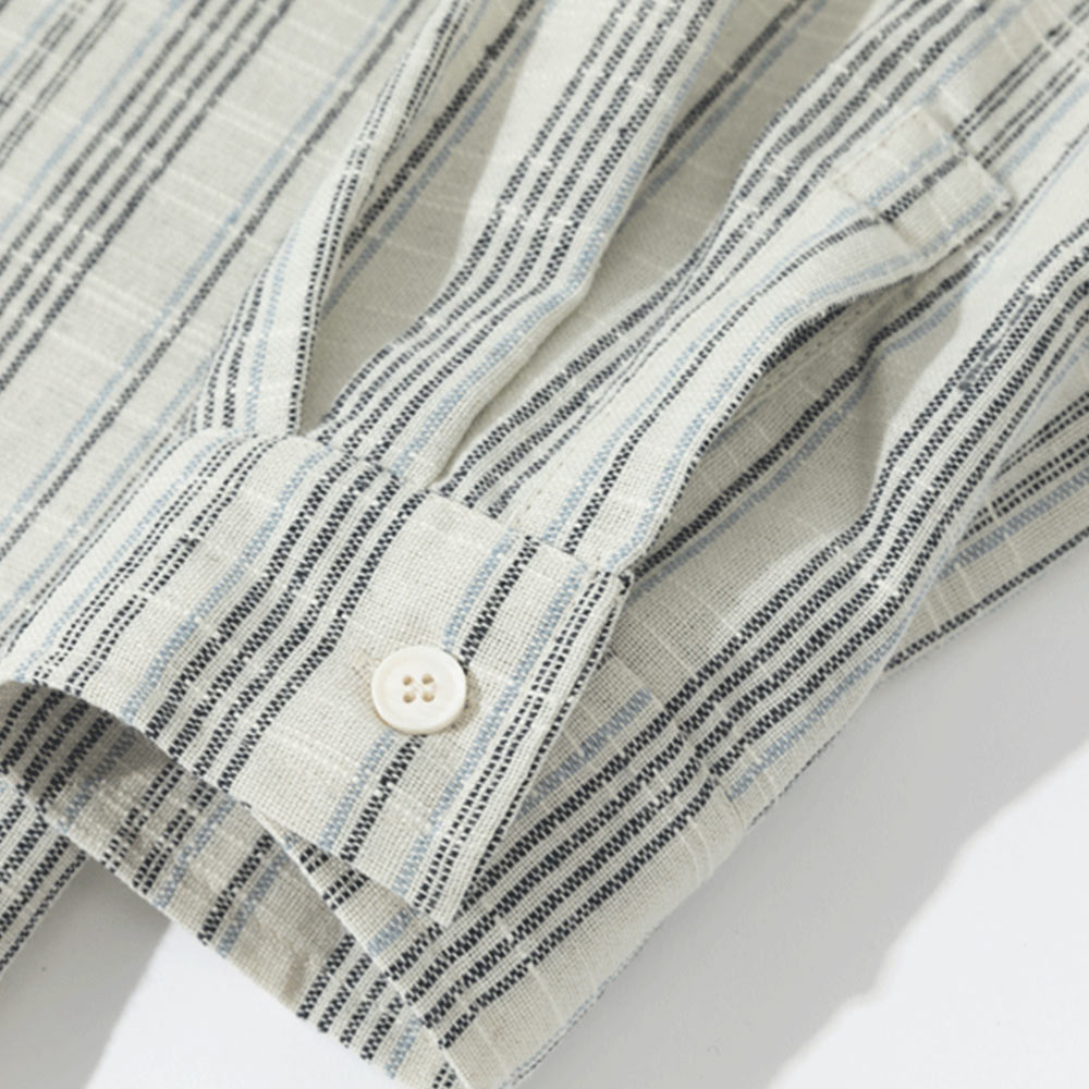 リネン調　伝統「縞模様」長袖シャツ