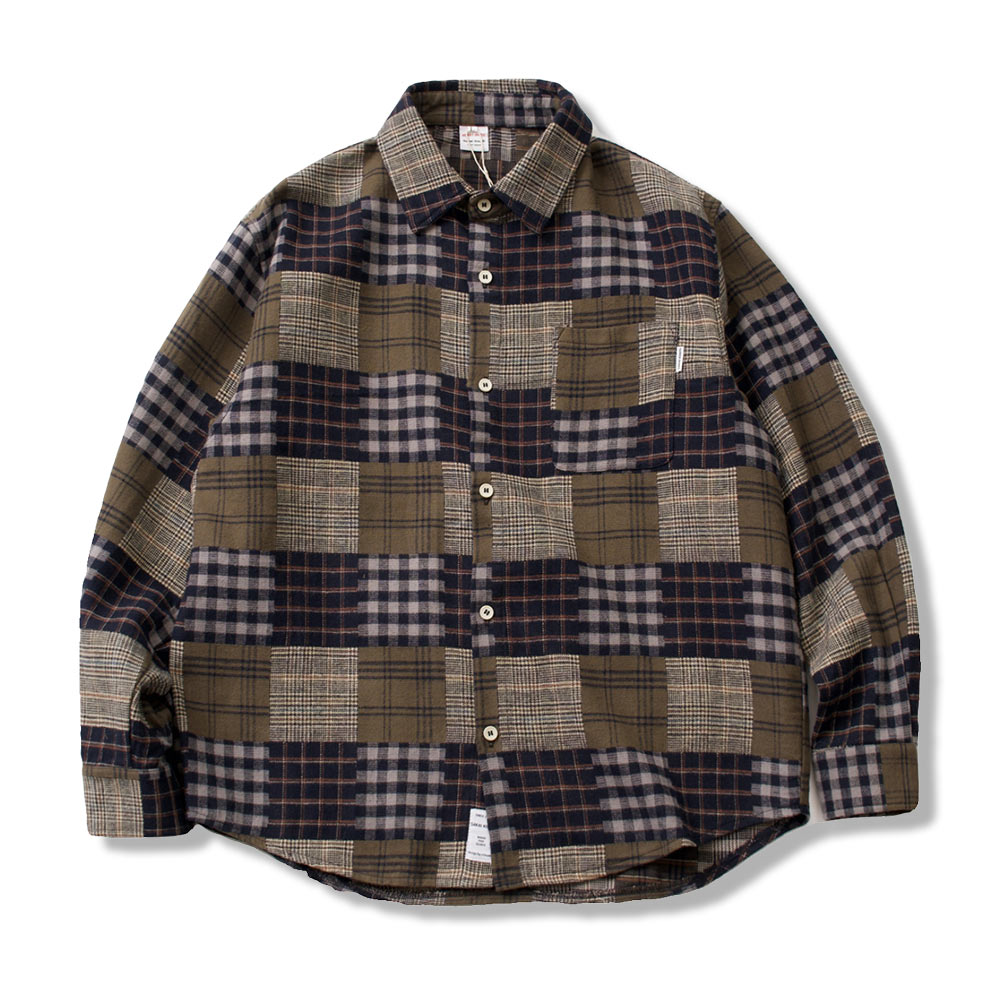 4種チェックパッチワーク風先染め長袖シャツ