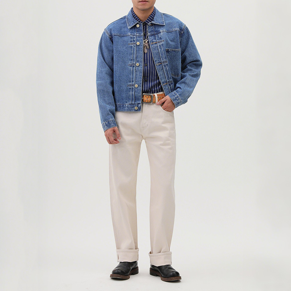 コットンシェル生成り│赤耳ホワイトデニムパンツ