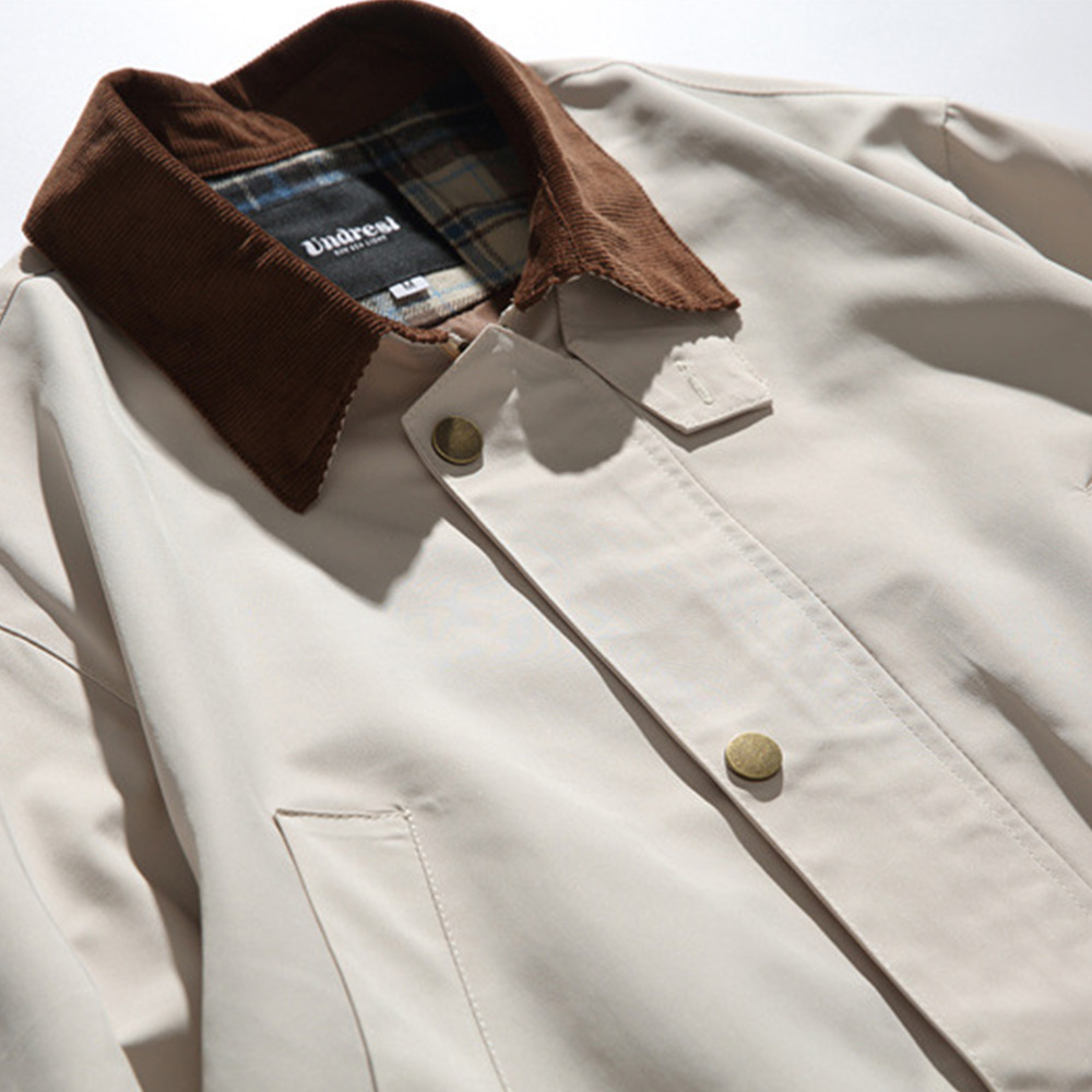 コーデュロイ切り替えブリティッシュハンティングジャケット　ミディアムロング