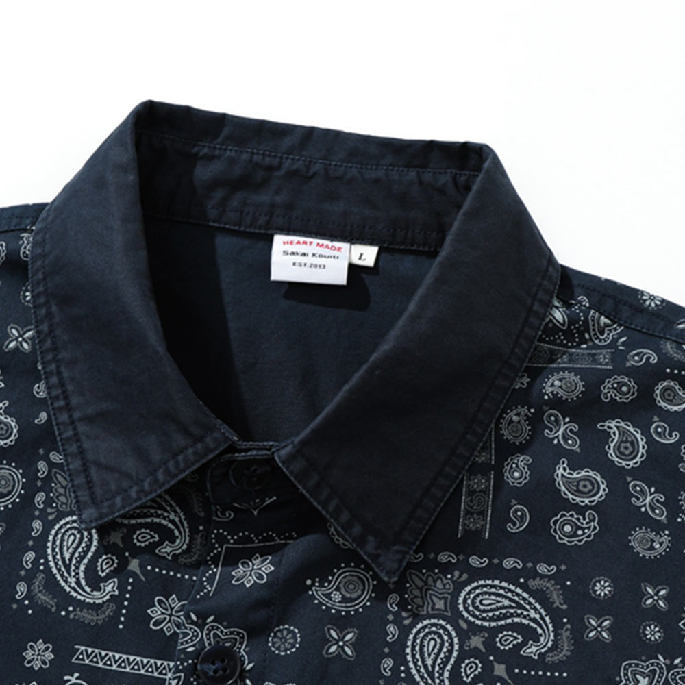 ペイズリー柄　切り替えワーク長袖シャツ