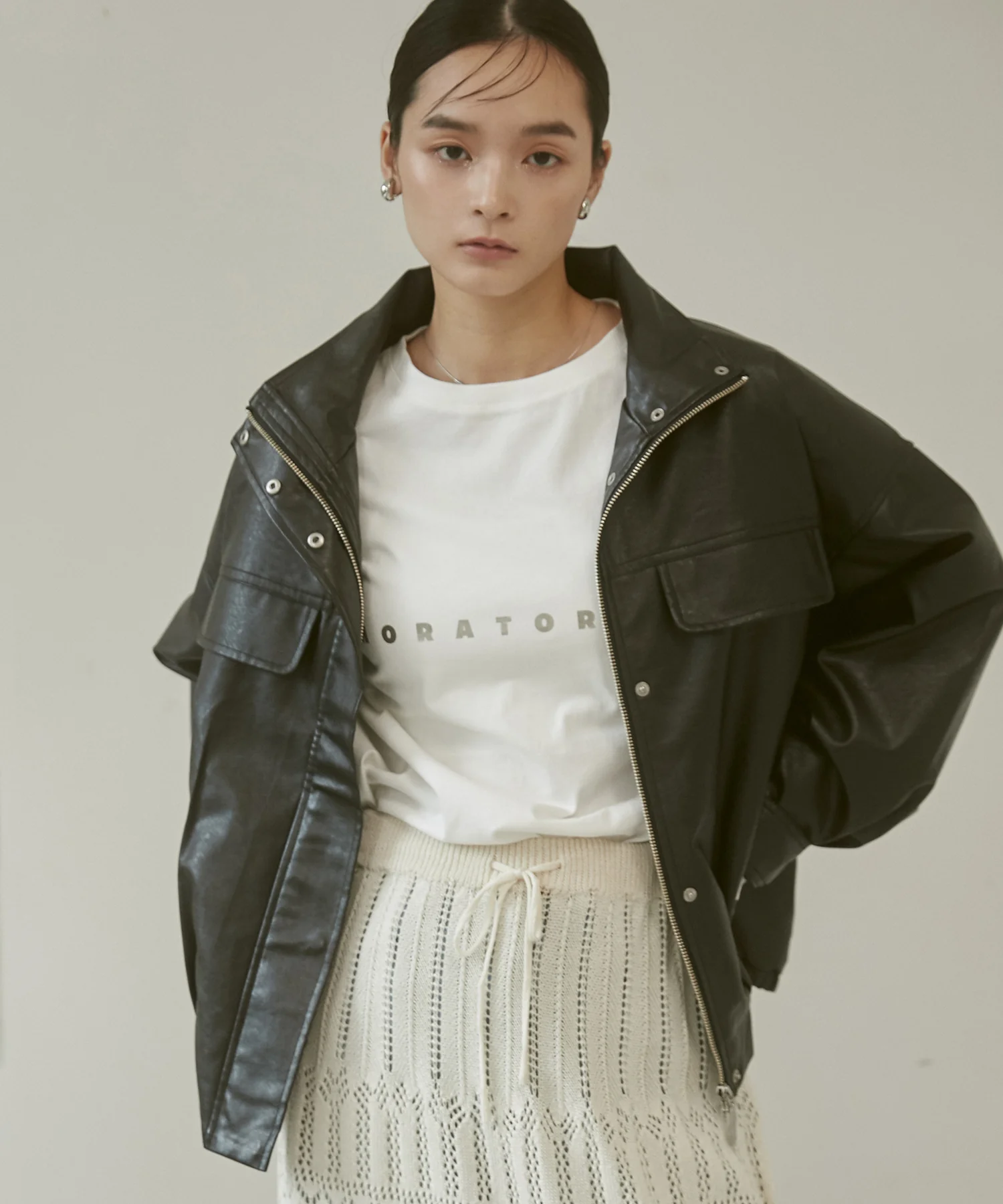 フェイクレザー オーバーブルゾン