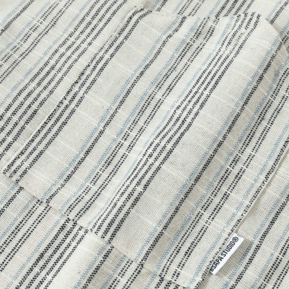 リネン調　伝統「縞模様」長袖シャツ