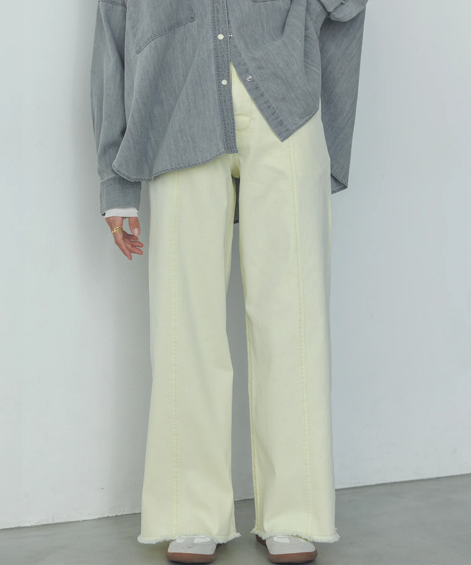 デニム/ツイル ハイウエストワイドパンツ