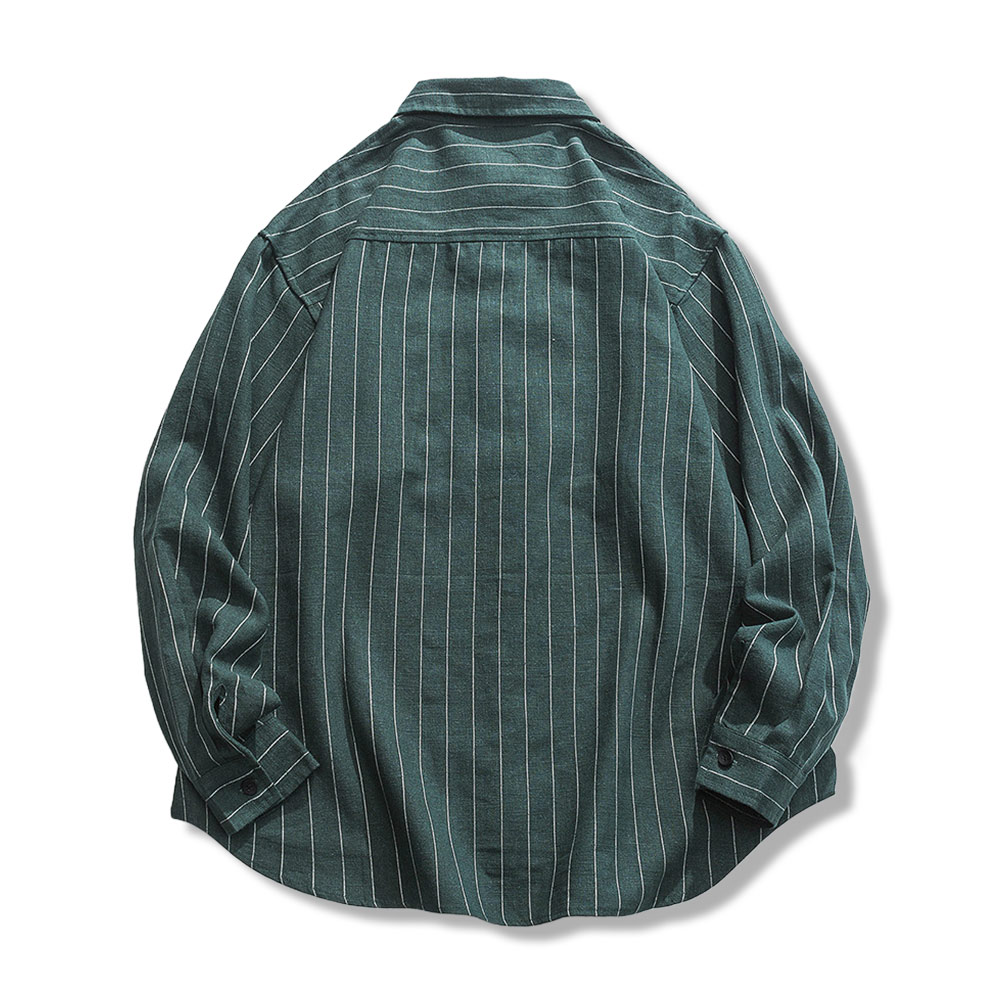 ビジネスカジュアル　ストライプコットンリネンシャツ長袖