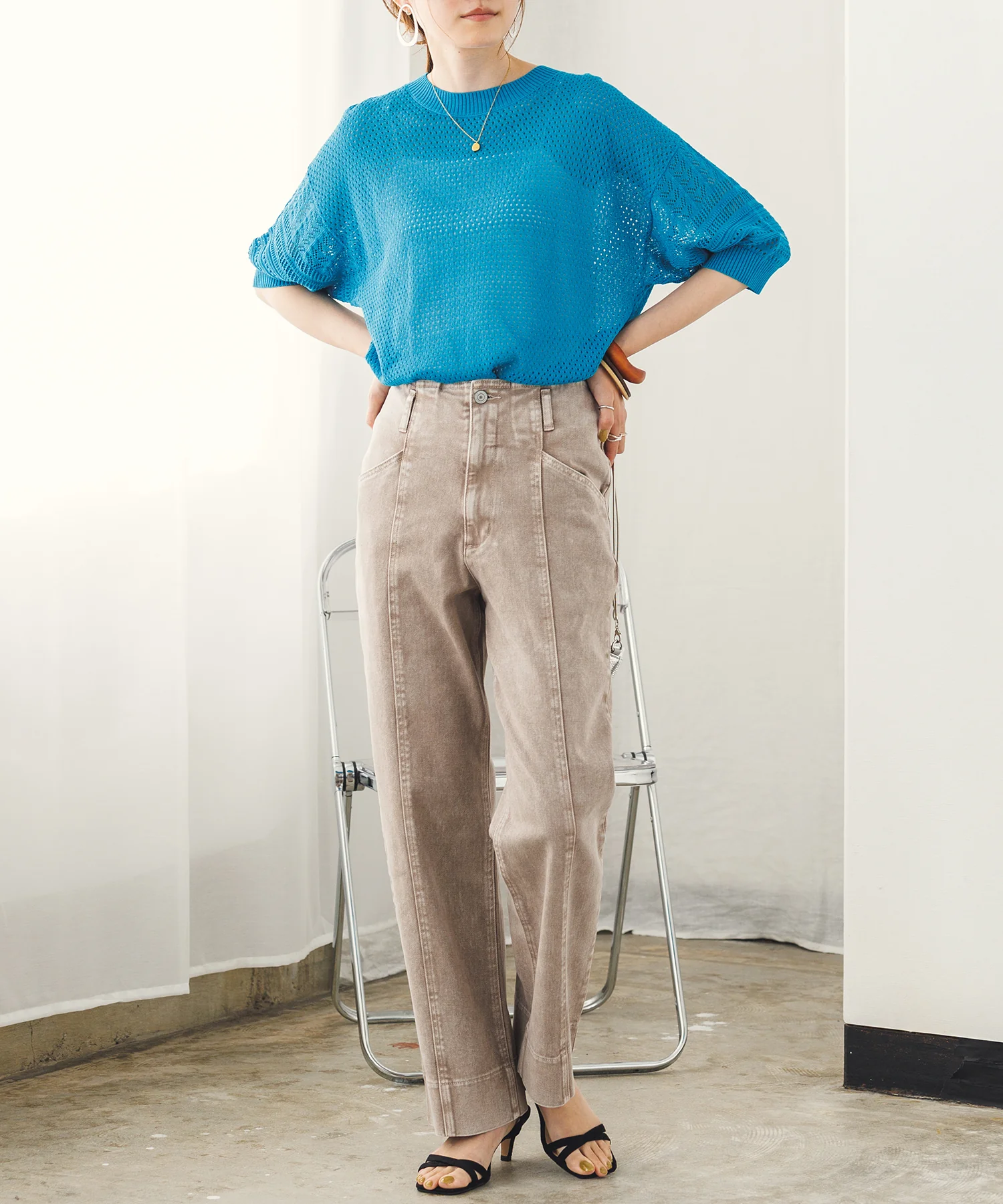 デニム/ツイルストレートパンツ