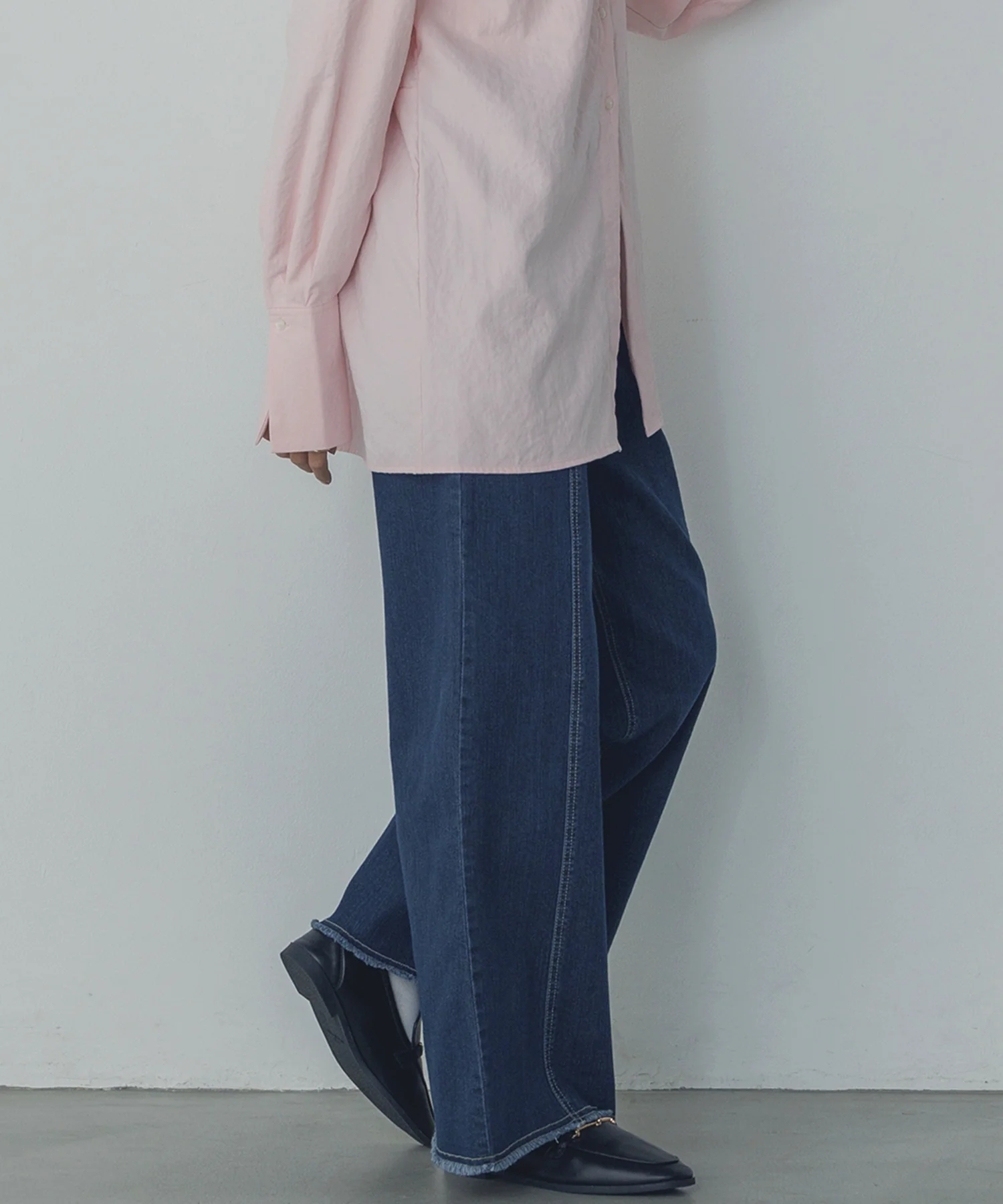 デニム/ツイル ハイウエストワイドパンツ