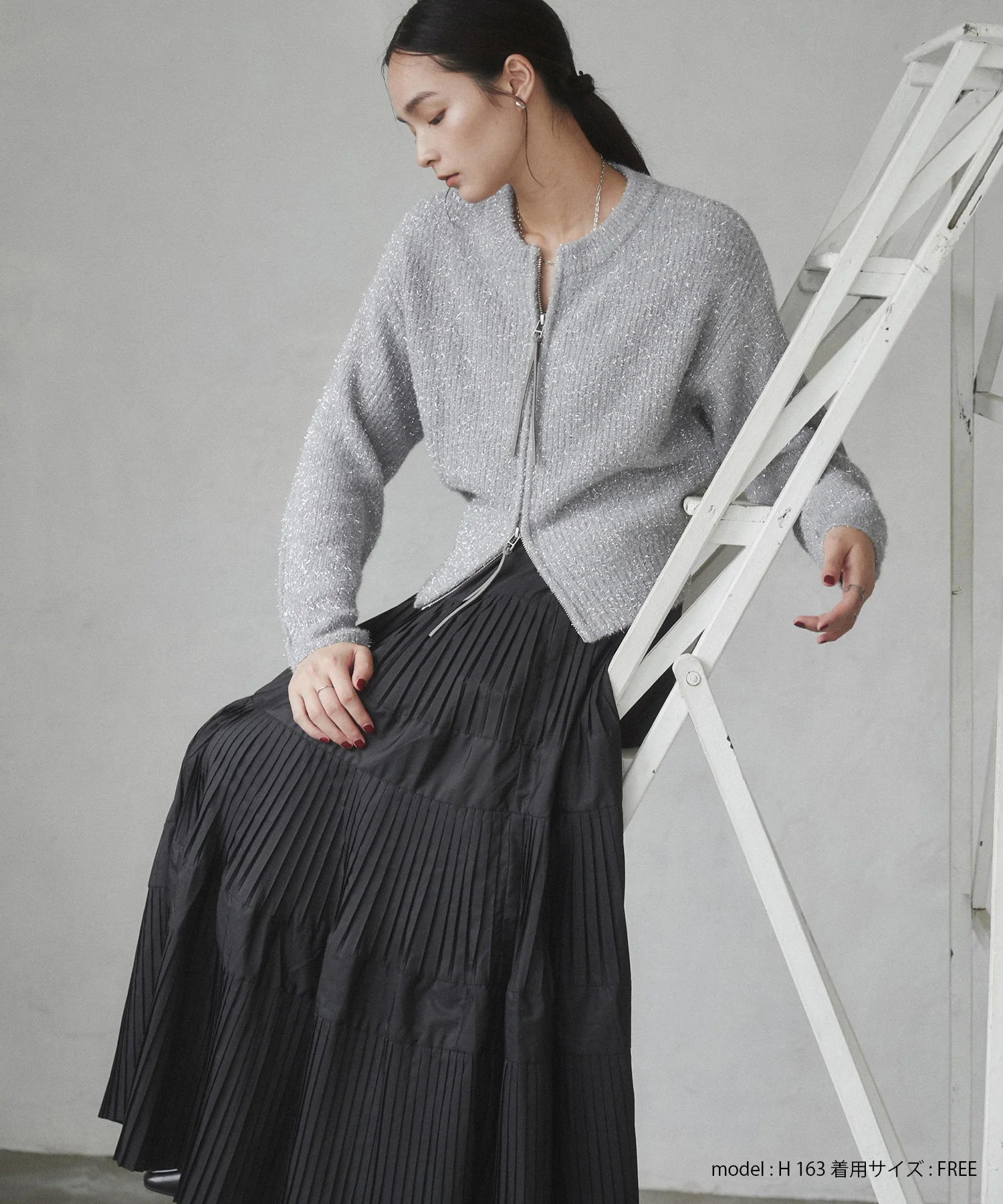 ラメフェザーニット Wジップブルゾン