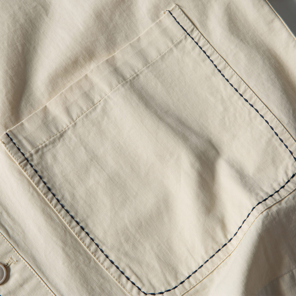 和風刺し子　ノーカラーラグランスリーブシャツ