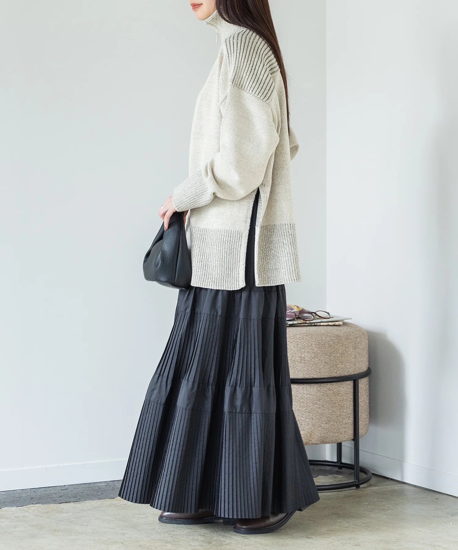 ハーフジップハイネックニット