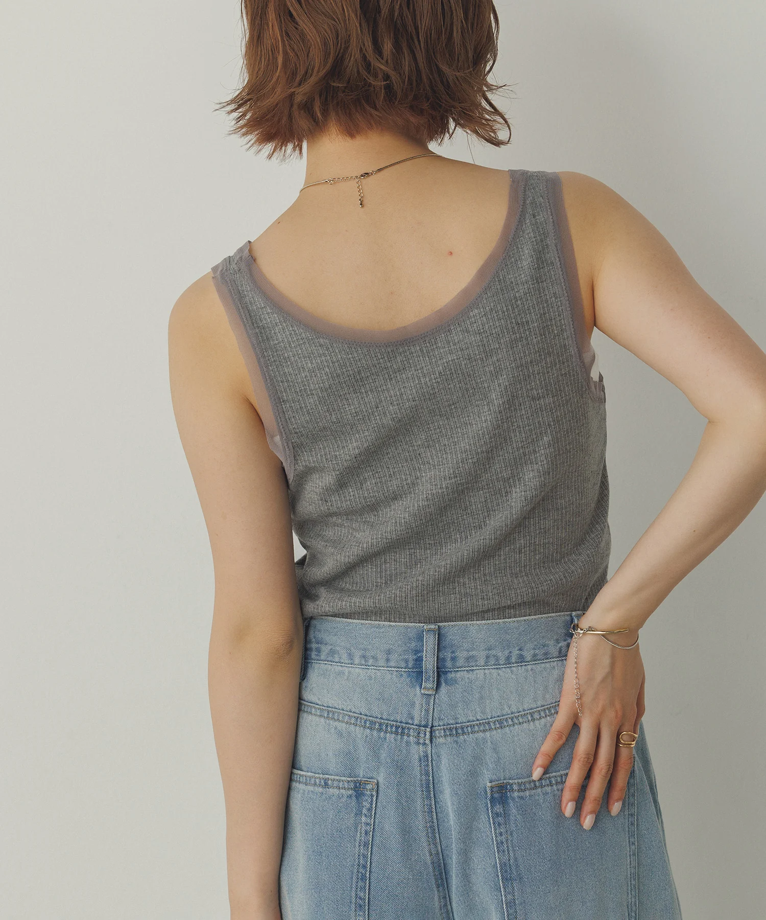 前後2WAY リブチュールタンクトップ