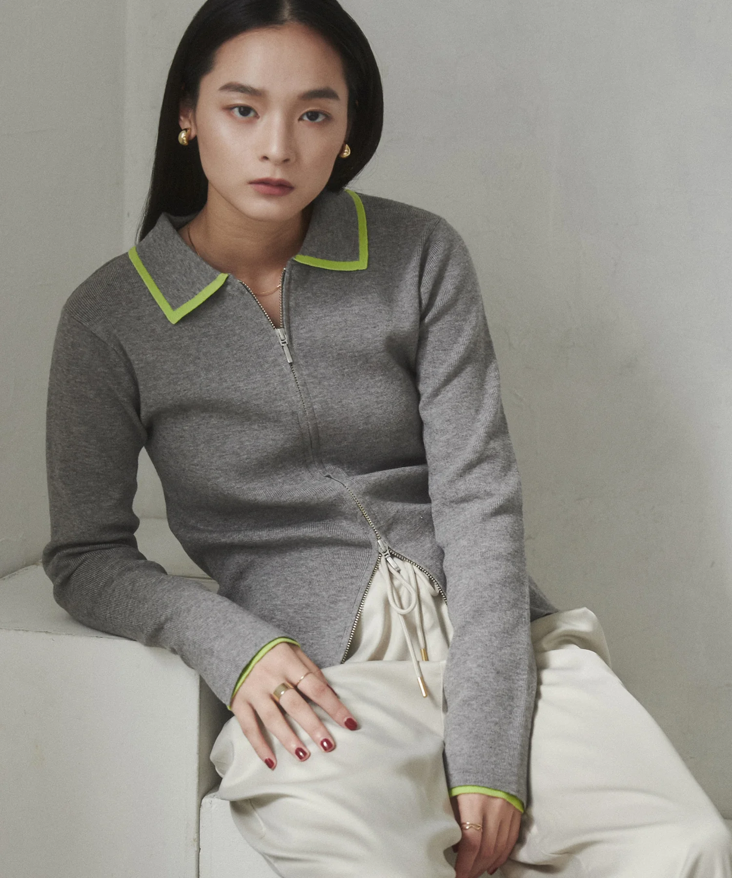 【静電気防止】やわもちヤーン Wジップポロニット