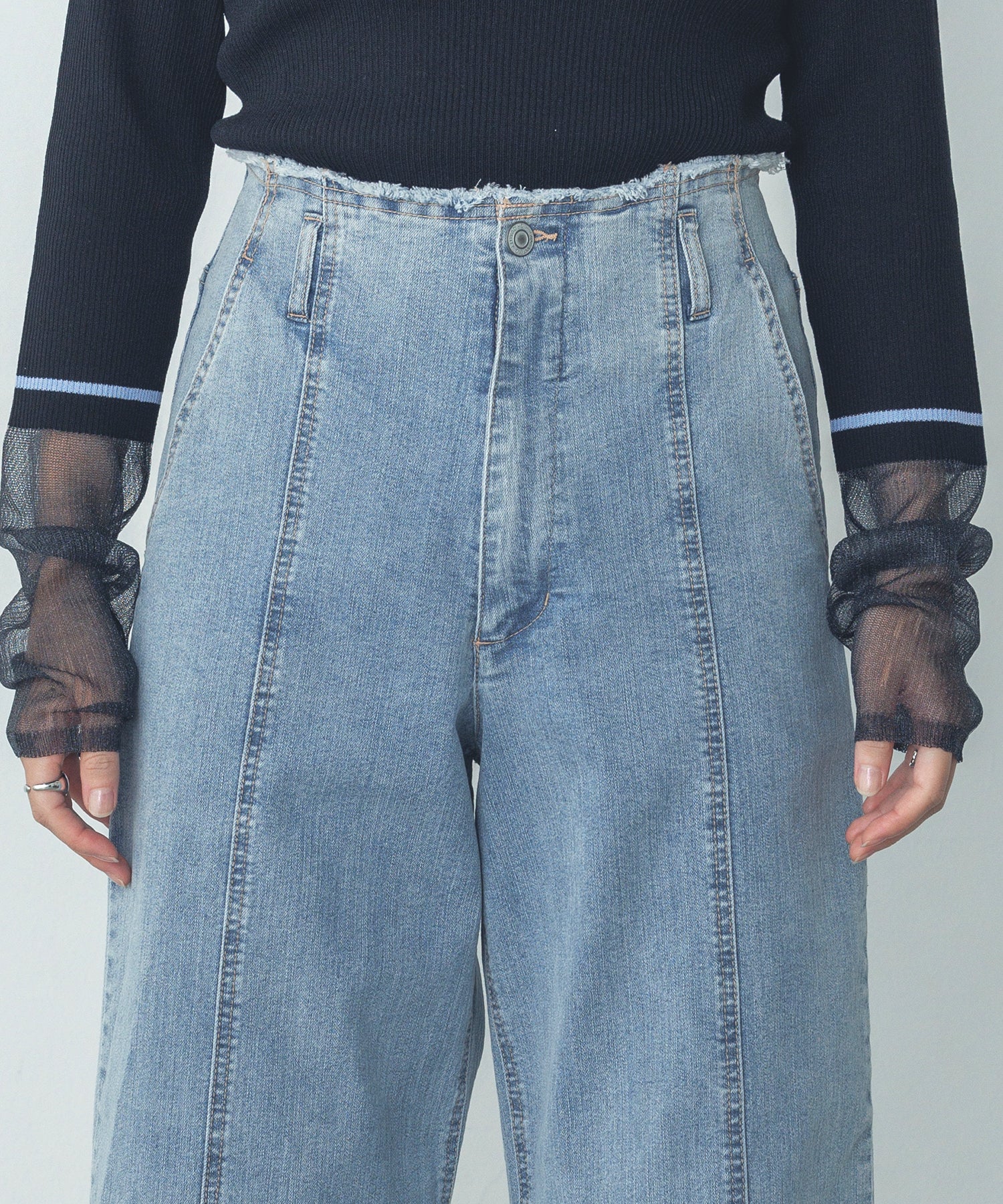 デニム/ツイル ハイウエストワイドパンツ