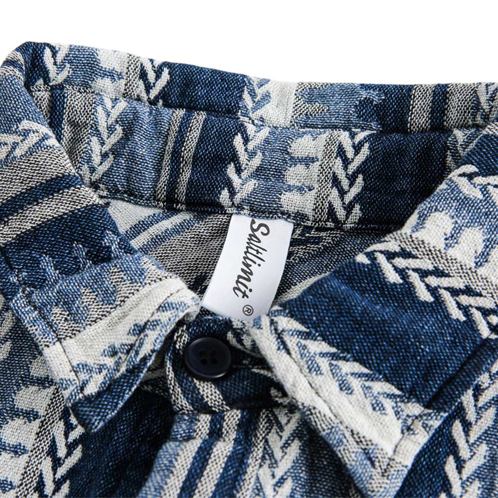 アメカジ　レトロ風編みストライプ長袖シャツ