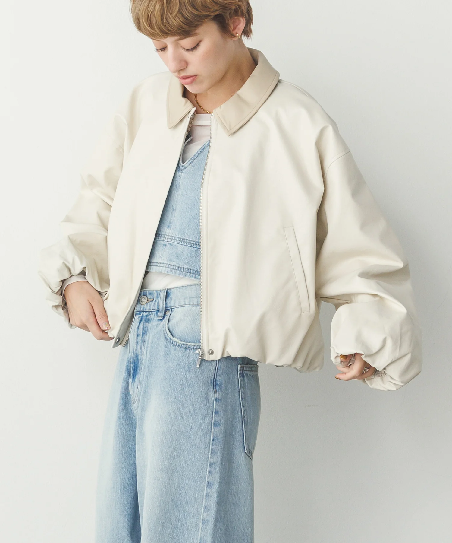 フェイクレザー バルーンブルゾン