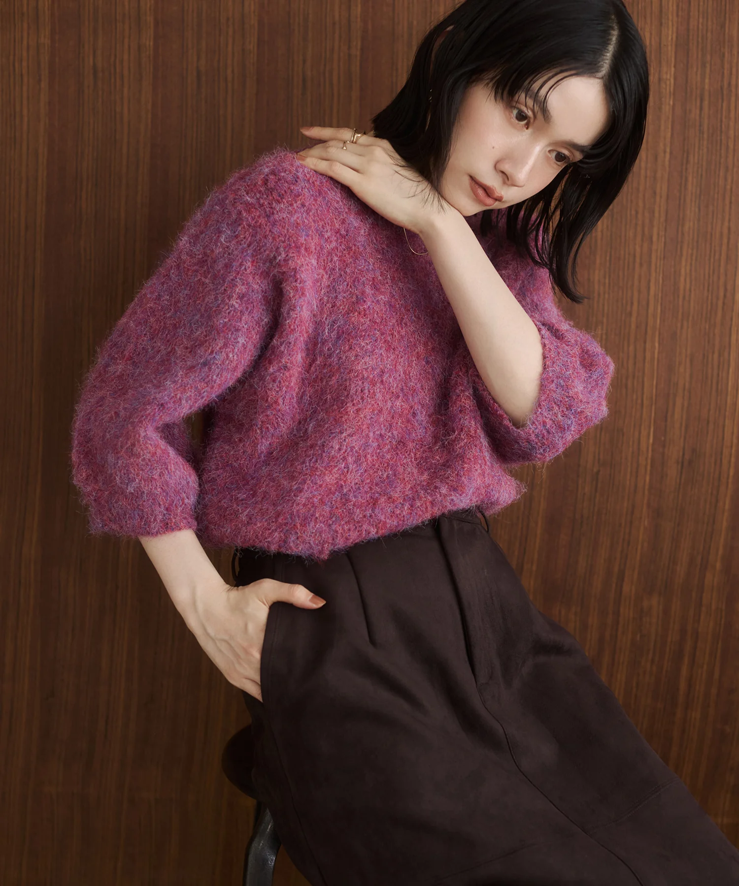 モヘアタッチ 半袖ニット