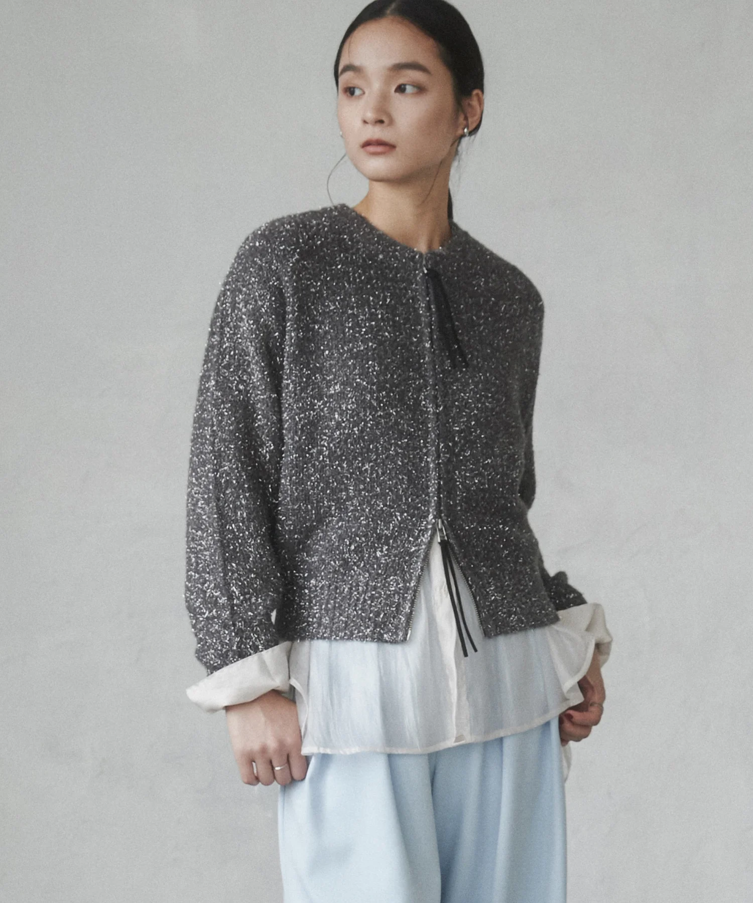 ラメフェザーニット Wジップブルゾン