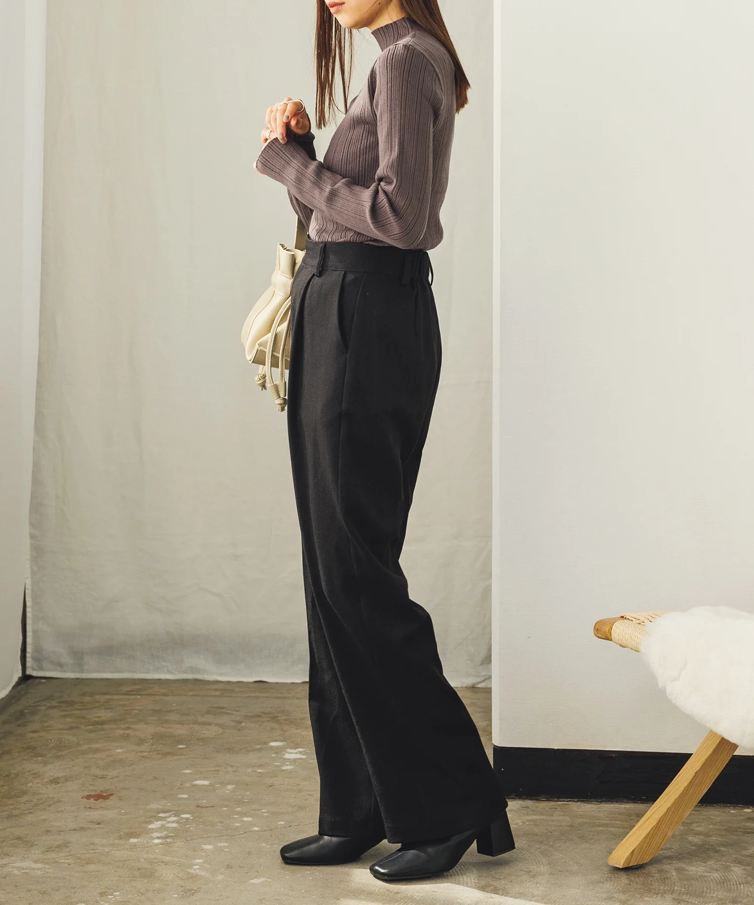 【静電気防止】やわもちヤーン ランダムリブニット