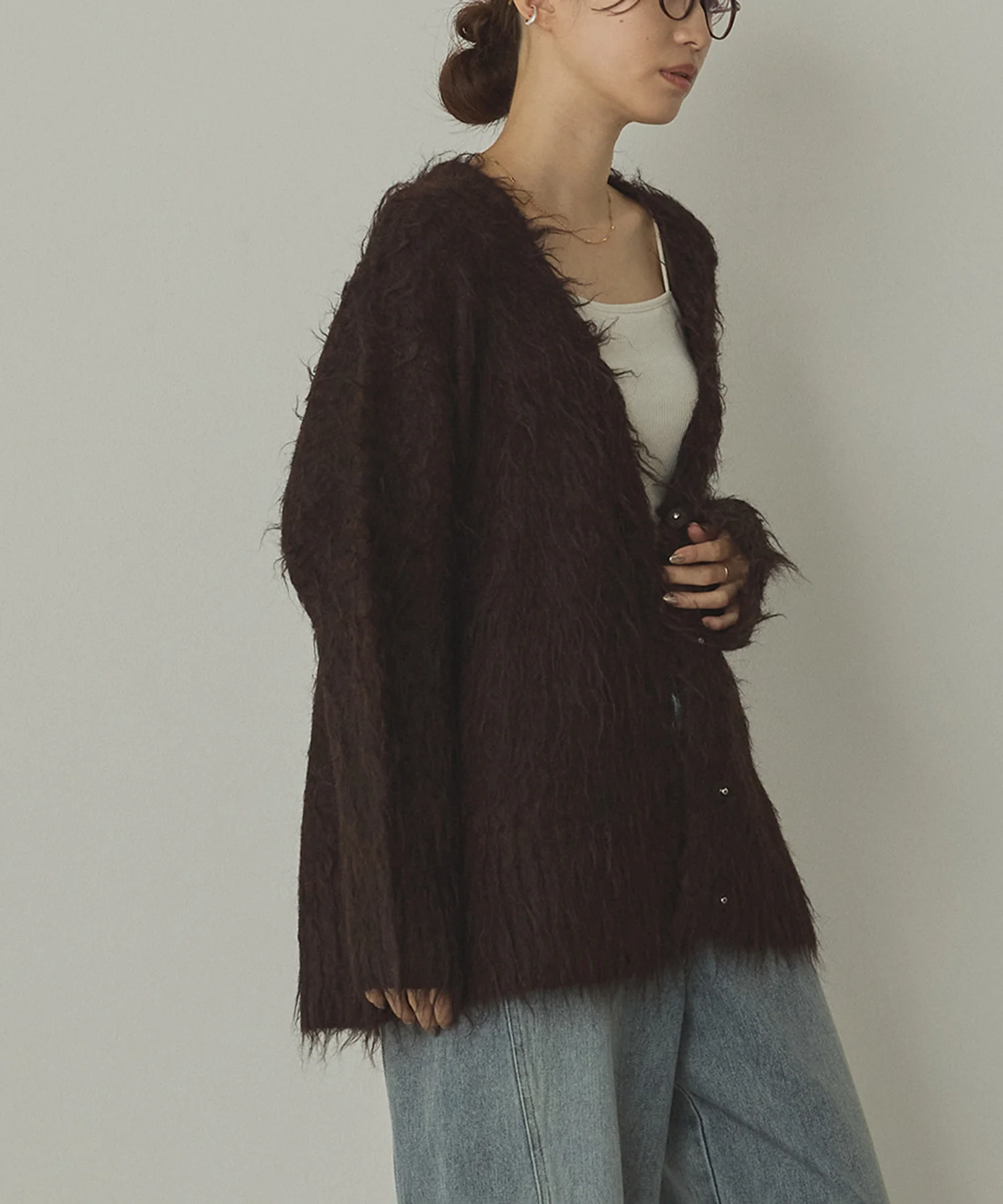 起毛シャギー ニットカーディガン