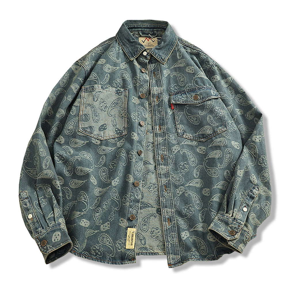 ヘビーウェイト　ペイズリー総柄ジャカードデニムシャツ
